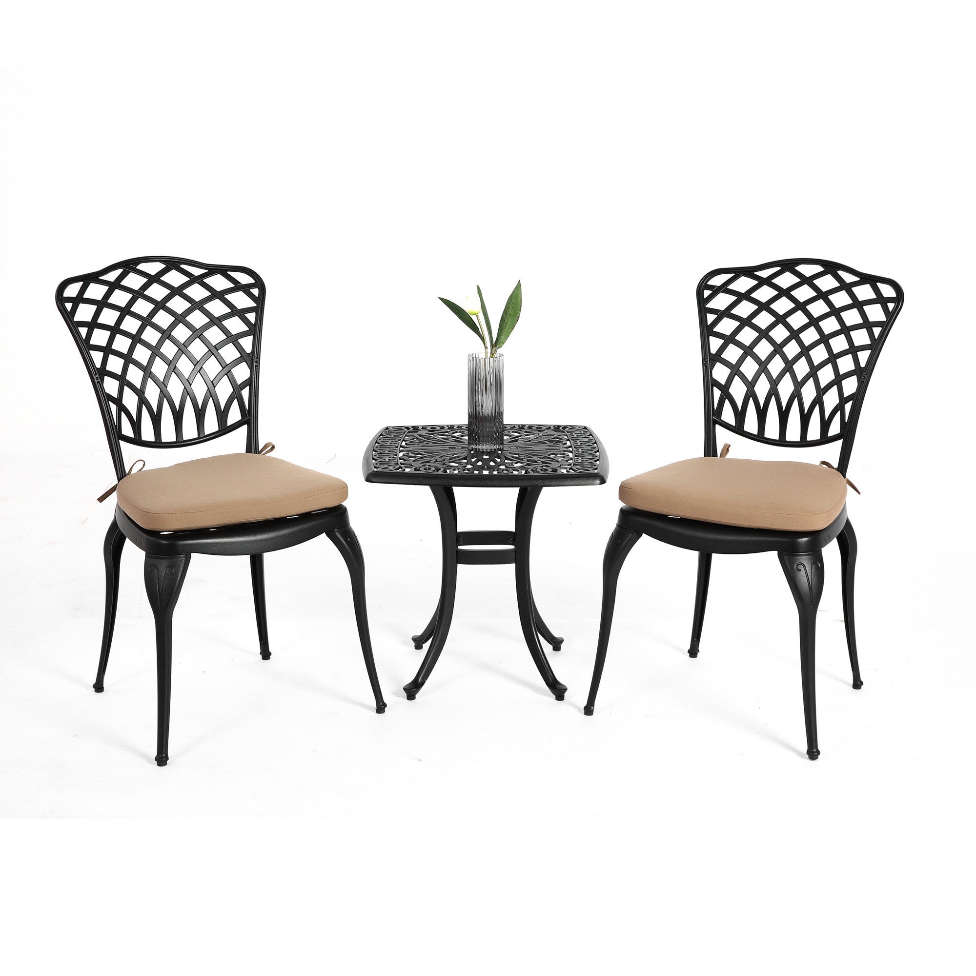 SINOFURN SYB670006RD 3-Piece Patio Conversation Set with Brown Cushions