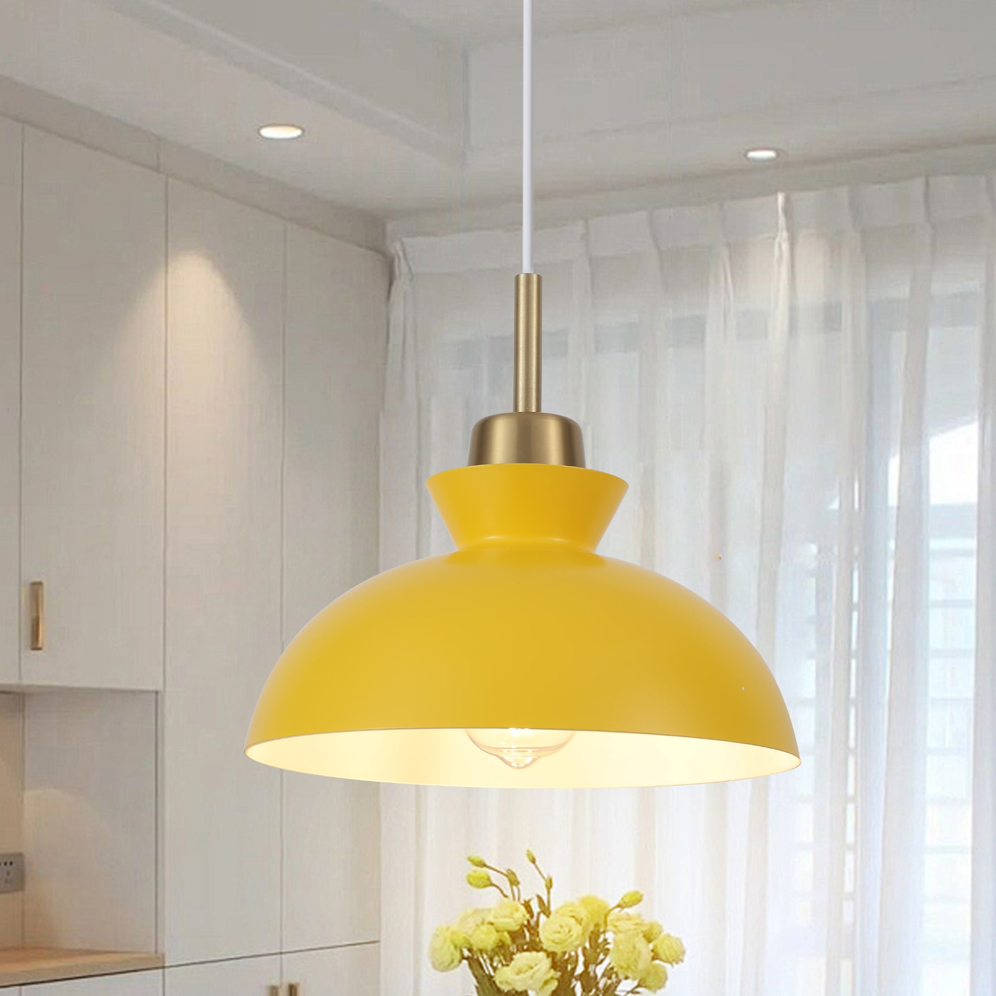 HLJYNJM 11.02-in Modern 1-Light Yellow Metal Dome Medium Hanging Pendant Light