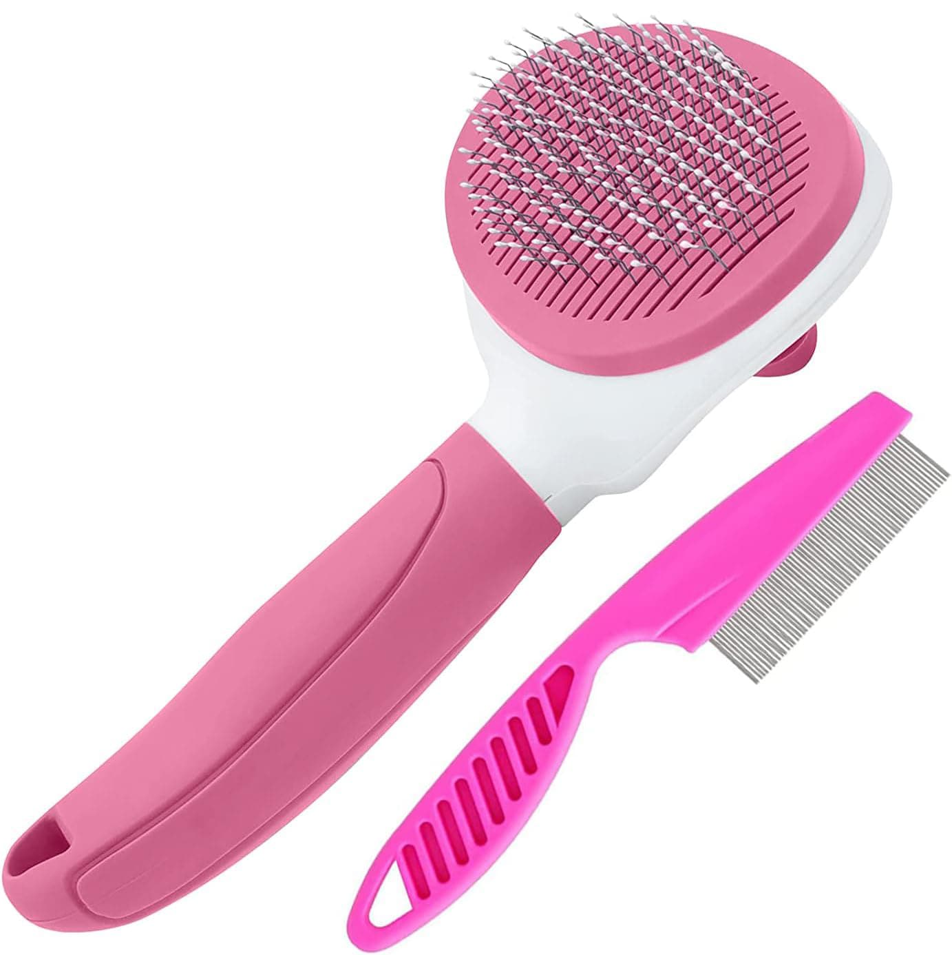 Etokfoks  Cat and Dog Brush for Indoor Pets Self Cleaning Pet Hair Brush with Metal Cat Comb Release Button Rubber Tips Pink