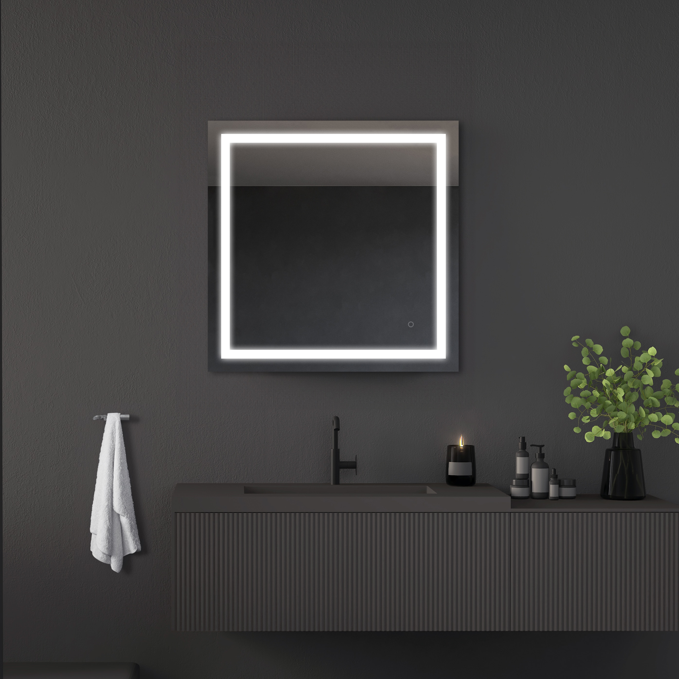 Dreamwerks LCNM011 32-Inches x 32-Inches Polished Frameless Rectangle Dimmable Lighted Bathroom Vanity Mirror ( Frameless mirror )