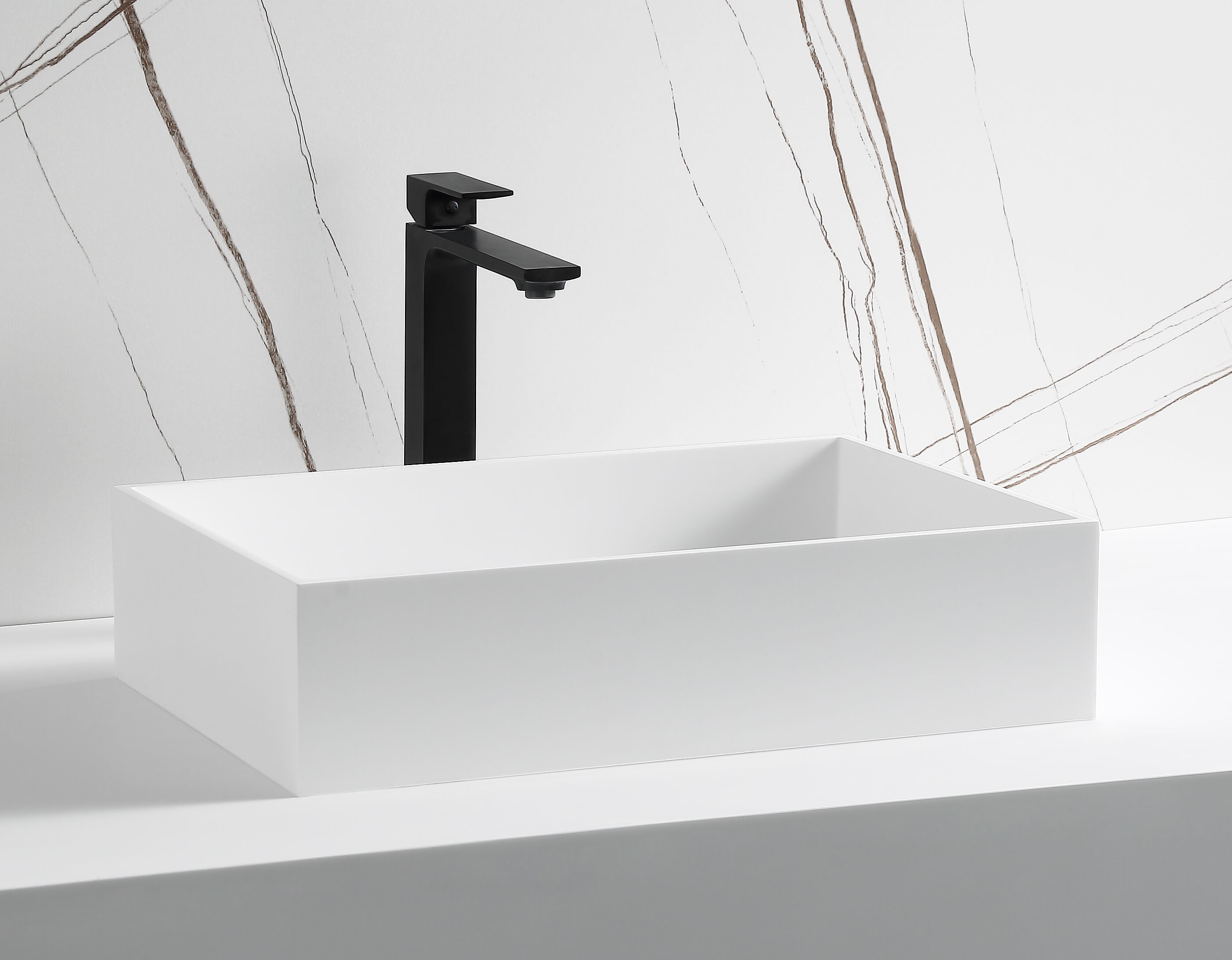 ALFI Resin Vessel Rectangular Modern White Matte Bathroom Sink with ...