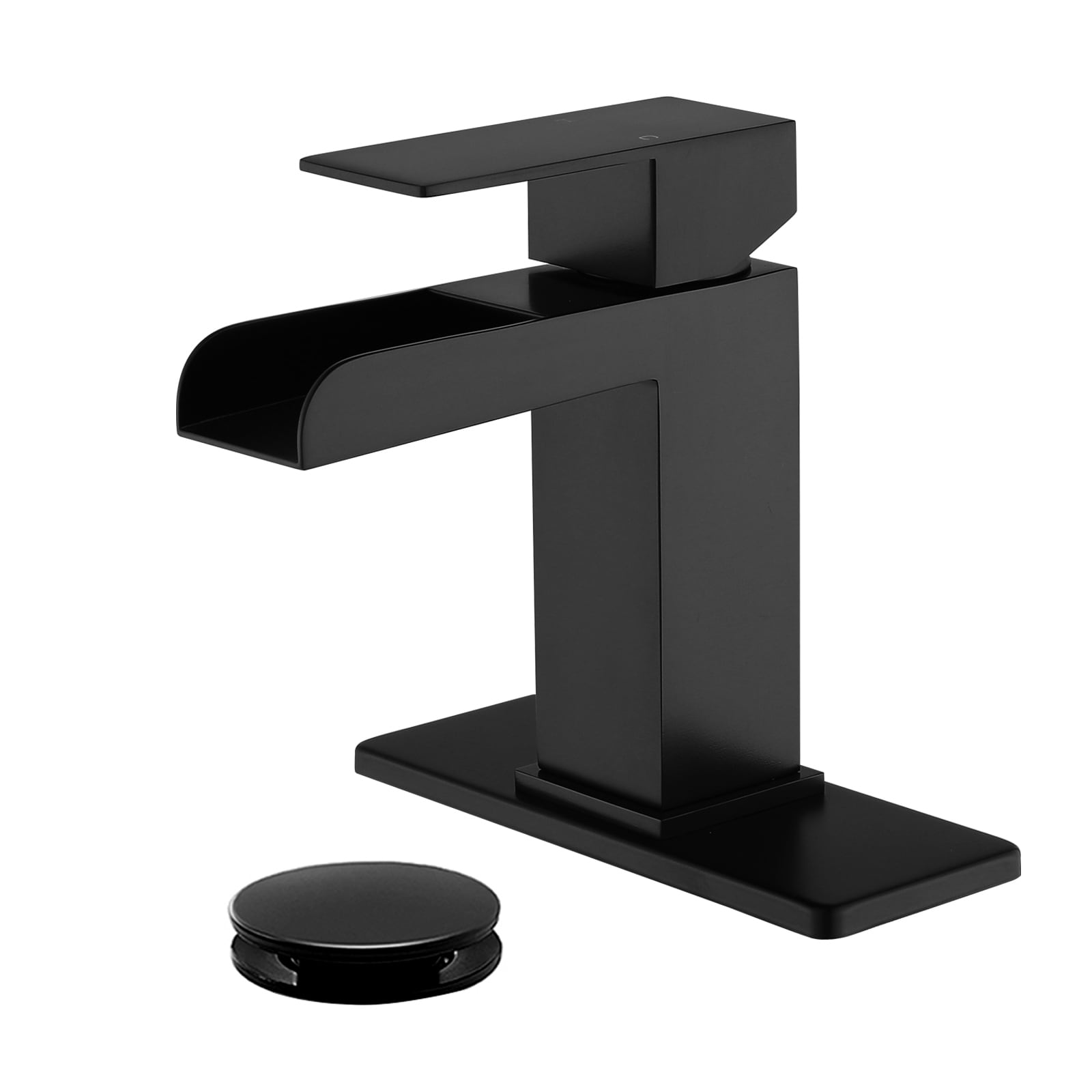 WELLFOR WAX0018 Matte Black Single hole 1-handle Waterfall Commercial/Residential Handle Bathroom Sink Faucet with Drain with Deck Plate