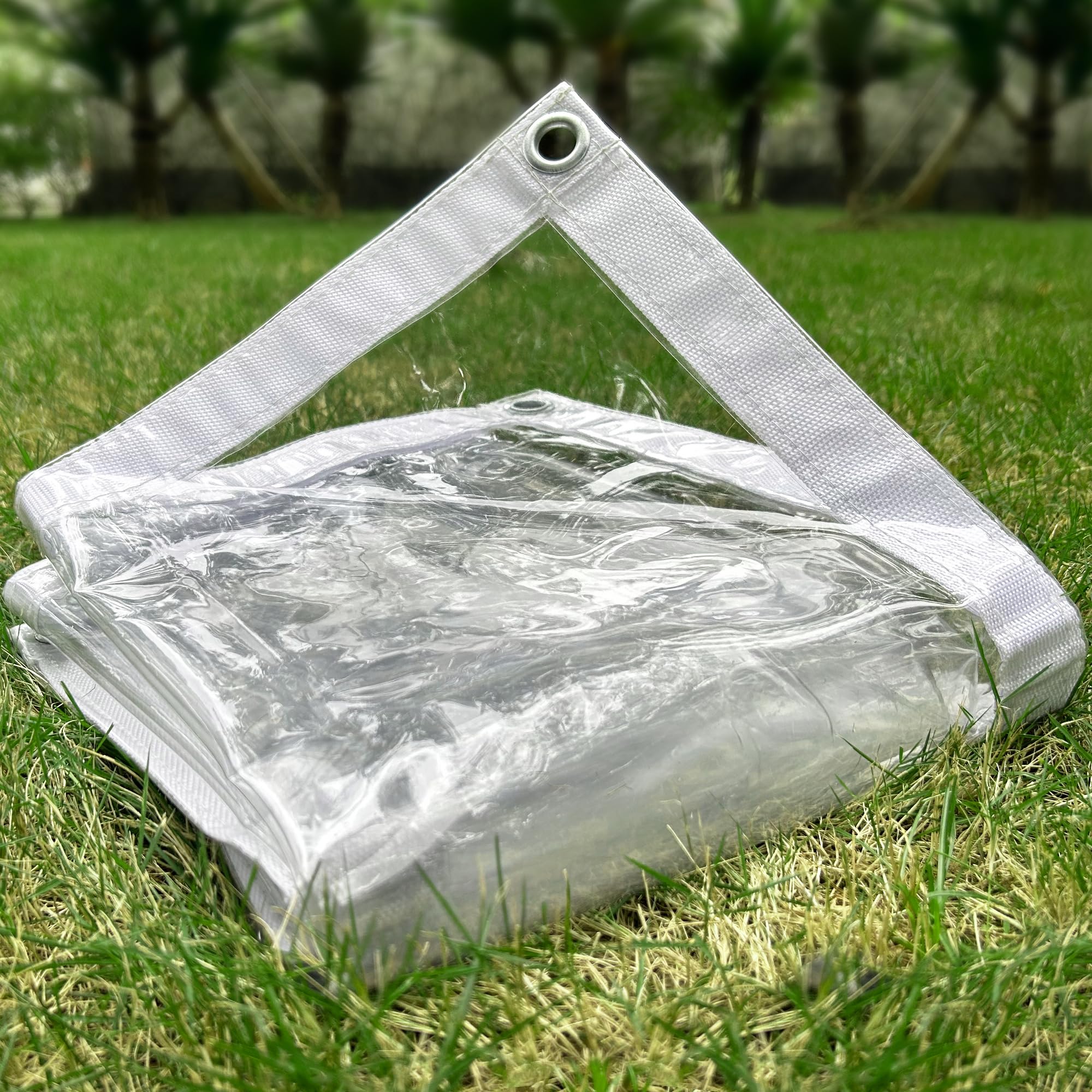 JVFCXXV  Clear Tarp 8 by 10 FT Heavy Duty 20 Mil Vinyl Plastic Sheeting with Grommets Double Stitched Reinforced Edges Waterproof Tear Resistant