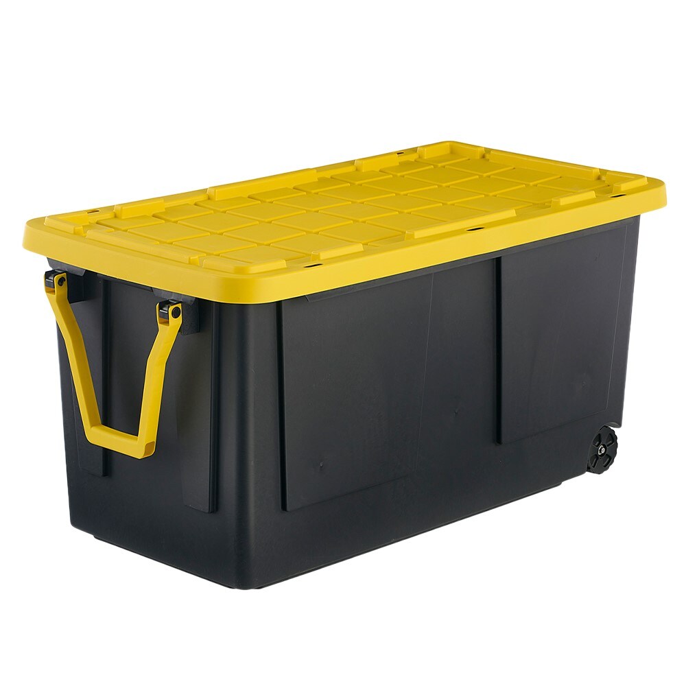 Project Source Commander X-large 75-Gallons (300-Quart) Black and Yellow Heavy Duty Rolling Tote with Standard Snap Lid