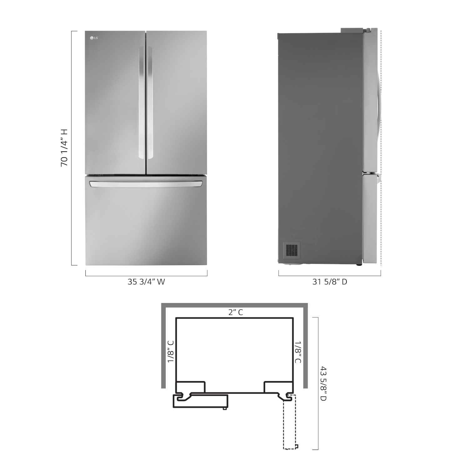 LG Counter-depth MAX 26.5-cu ft Smart French Door Refrigerator 