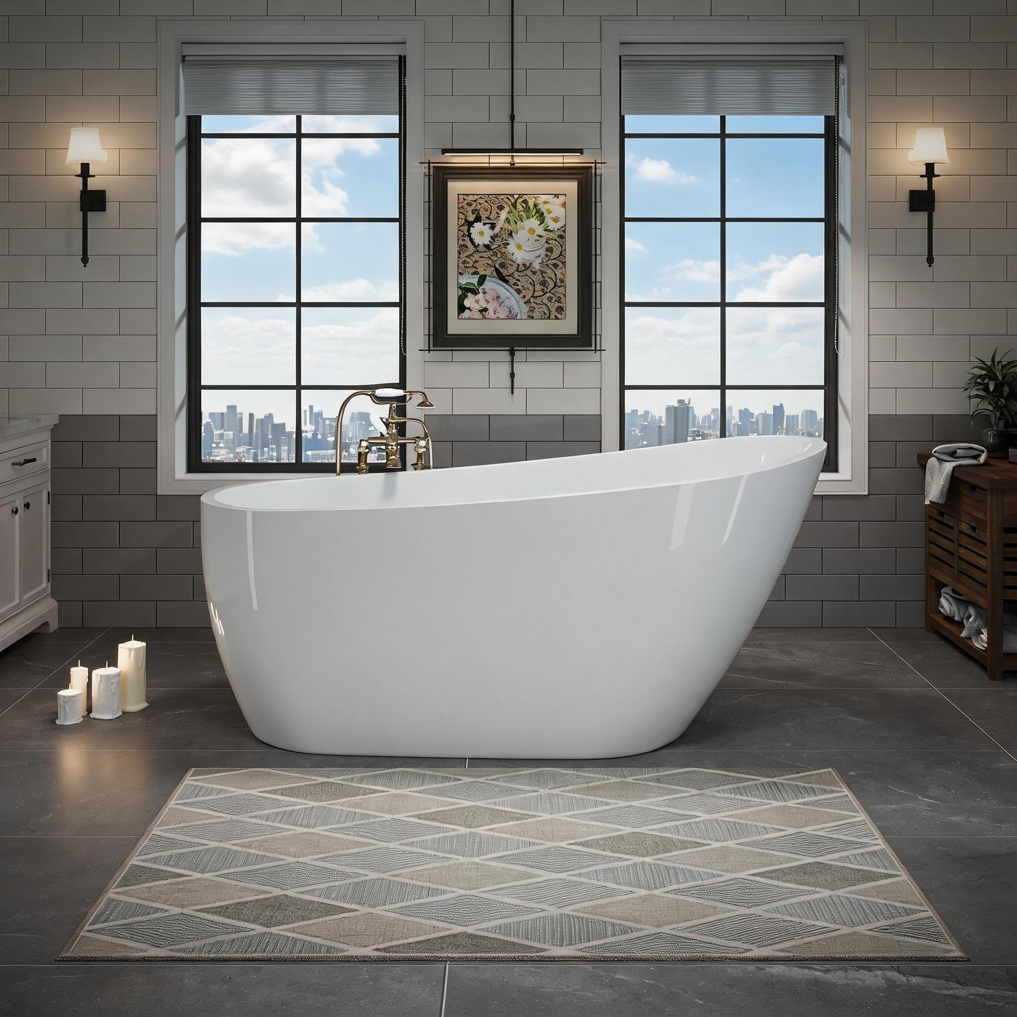 Watnature Classic White 63-Inch Freestanding Acrylic Deep Soaking Bathtub for Home Bathroom Spa Upgrade #3UQJZH2594L6