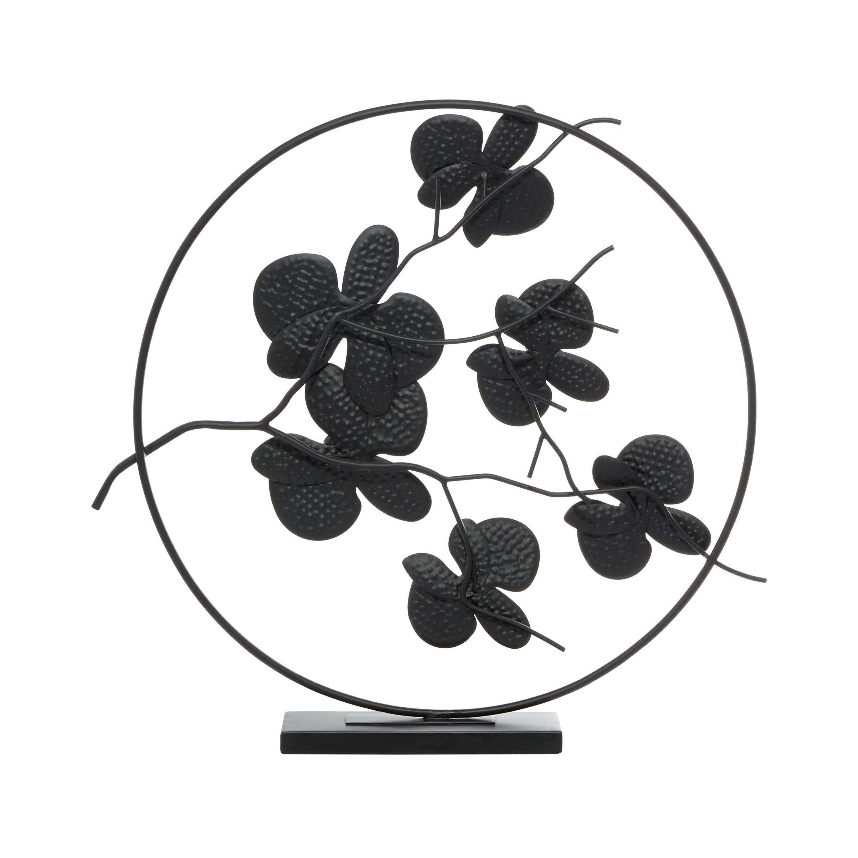 Elegant Black Metal Orchid Floral Sculpture 26"