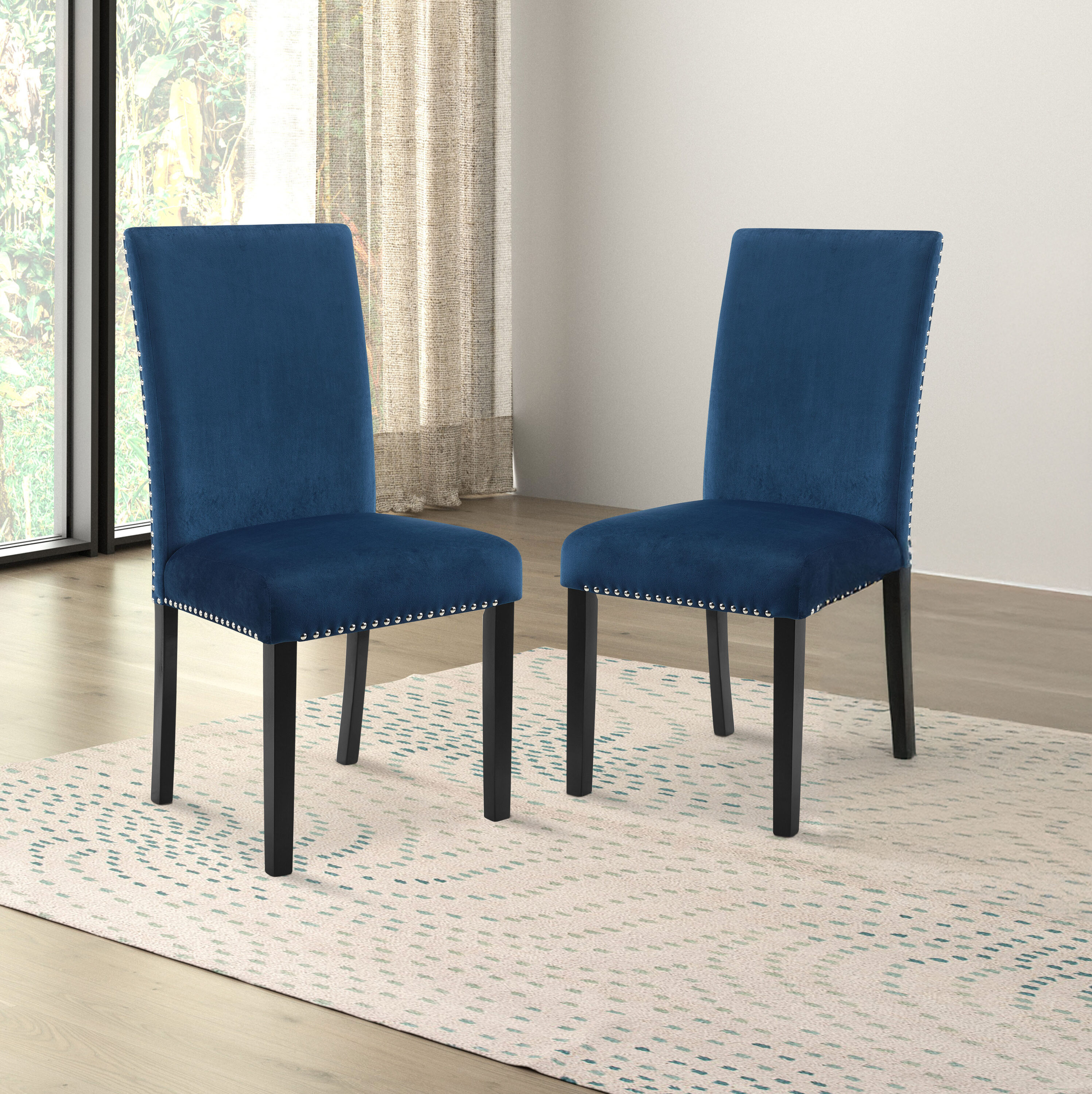 New Classic Furniture D400-20-BLU Set of 2 Celeste Contemporary/Modern Polyester Upholstered Dining Side Chair (Wood Frame)