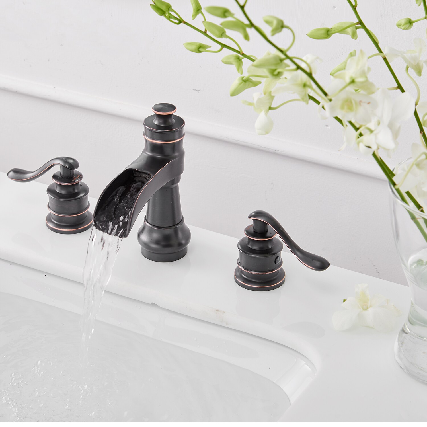 BWE Oil Rubbed Bronze Widespread 2Handle WaterSense Waterfall Bathroom