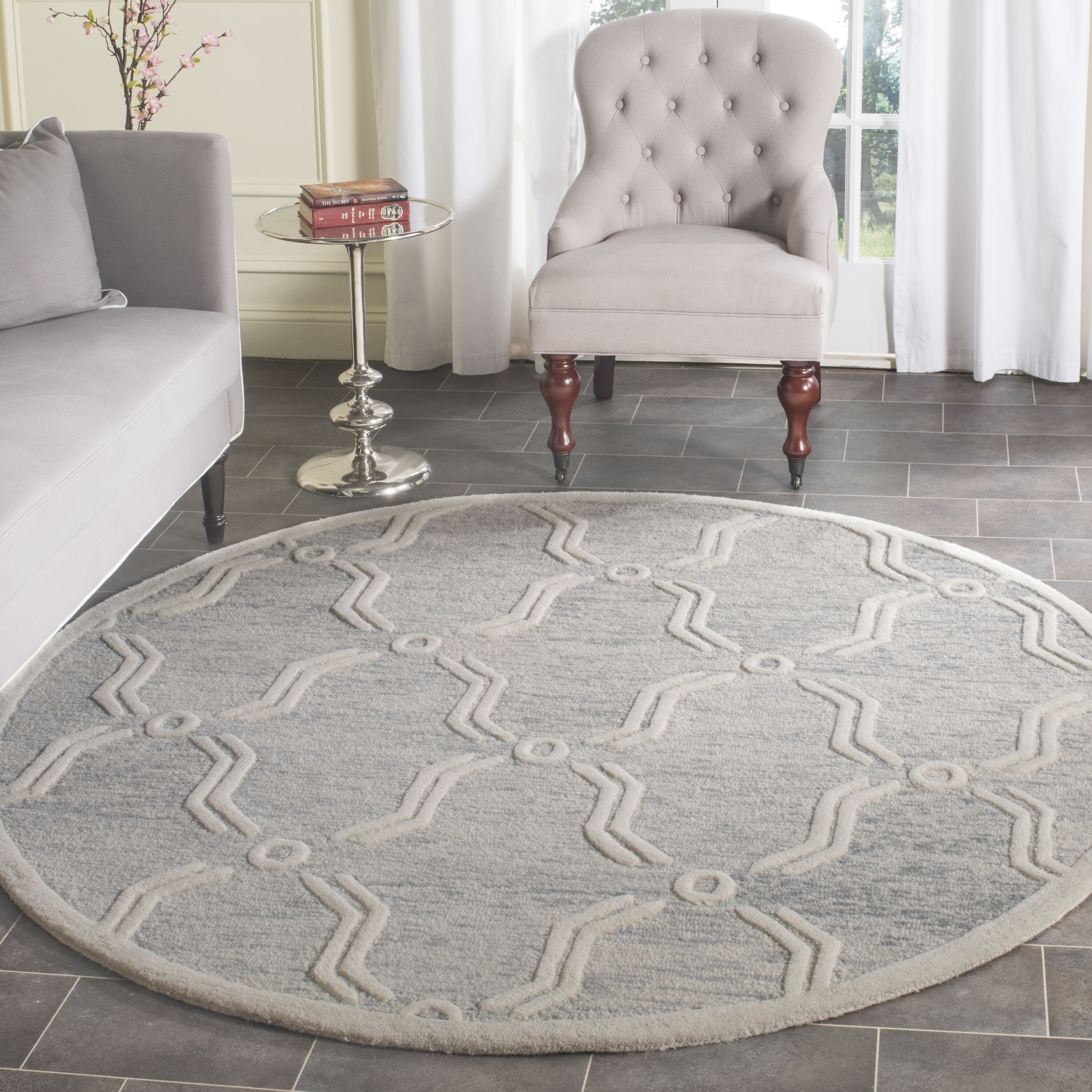  Cambridge 728 Light Gray/Ivory Contemporary 6ft x 6ft Round Rug