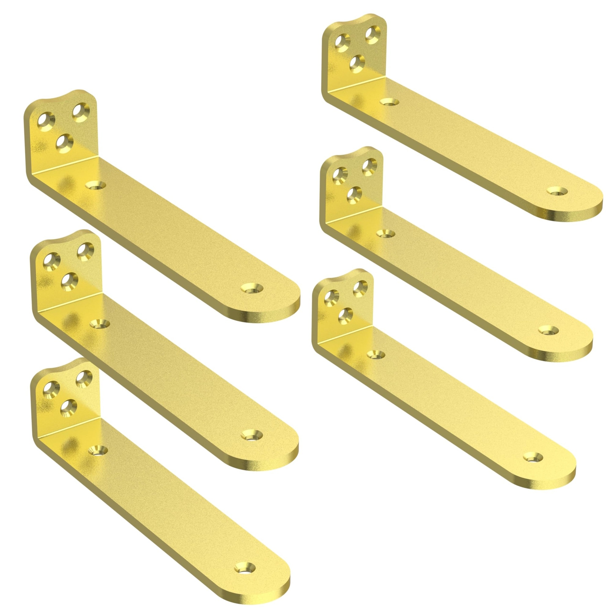Misopily  Heavy Duty Floating Shelf Brackets 8 in Gold 6 Pack Steel L Brackets Holds 200 lb Rounded Arc Edge One Piece 3 Hole Mounting for Wood