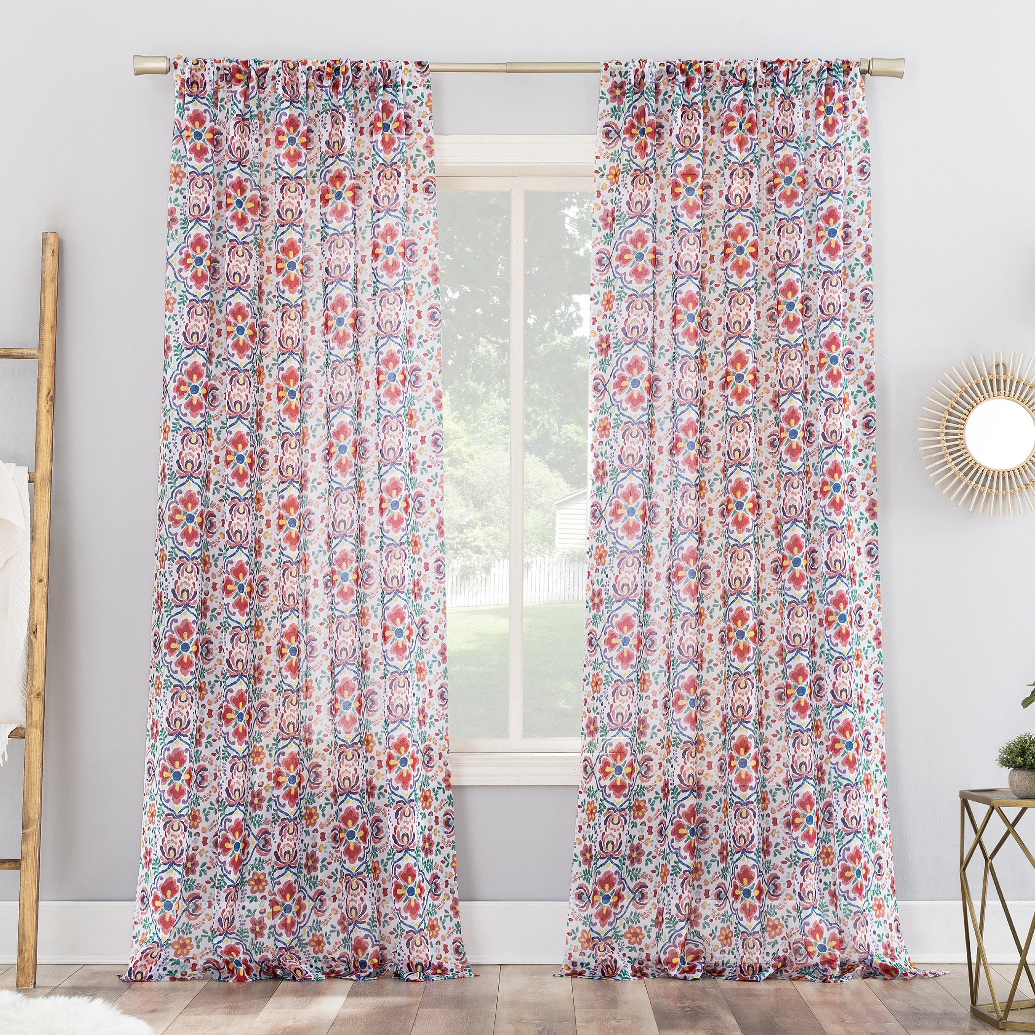 No. 918 61360 84-in Multi Block Sheer Rod pocket Single curtain panel
