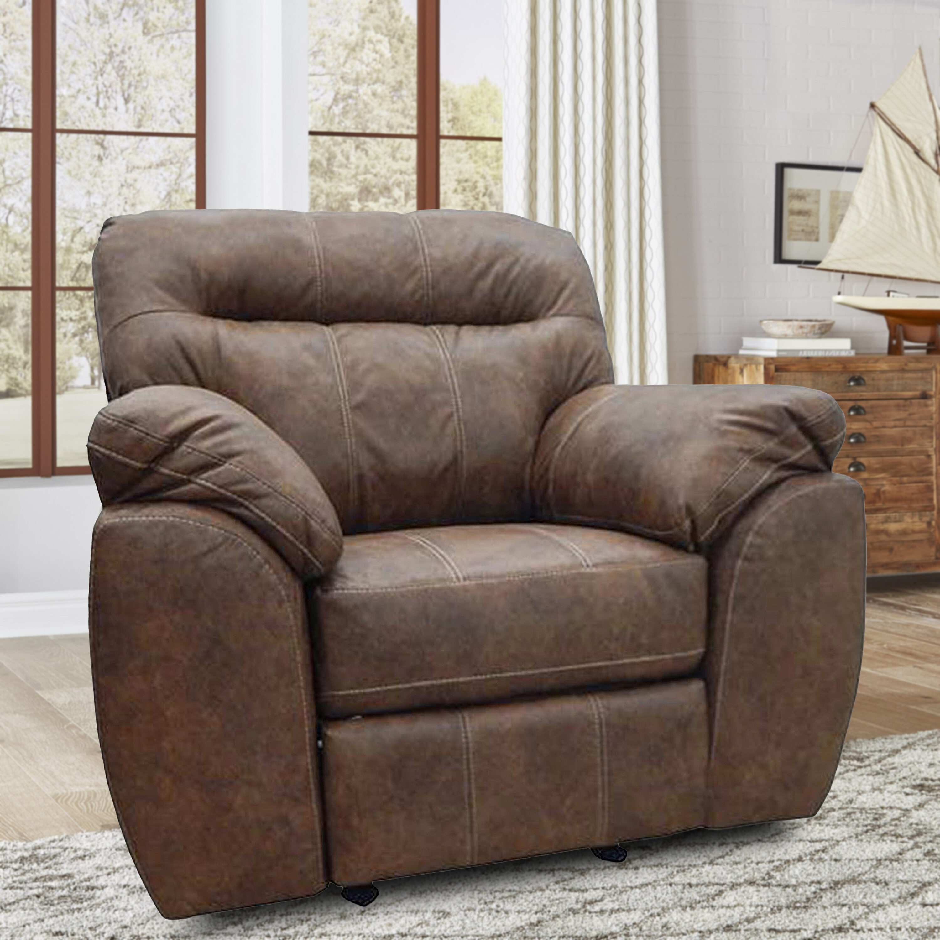 American Furniture Classics 8-03RR-A353V5 Brown Faux leather Upholstered Tufted Recliner