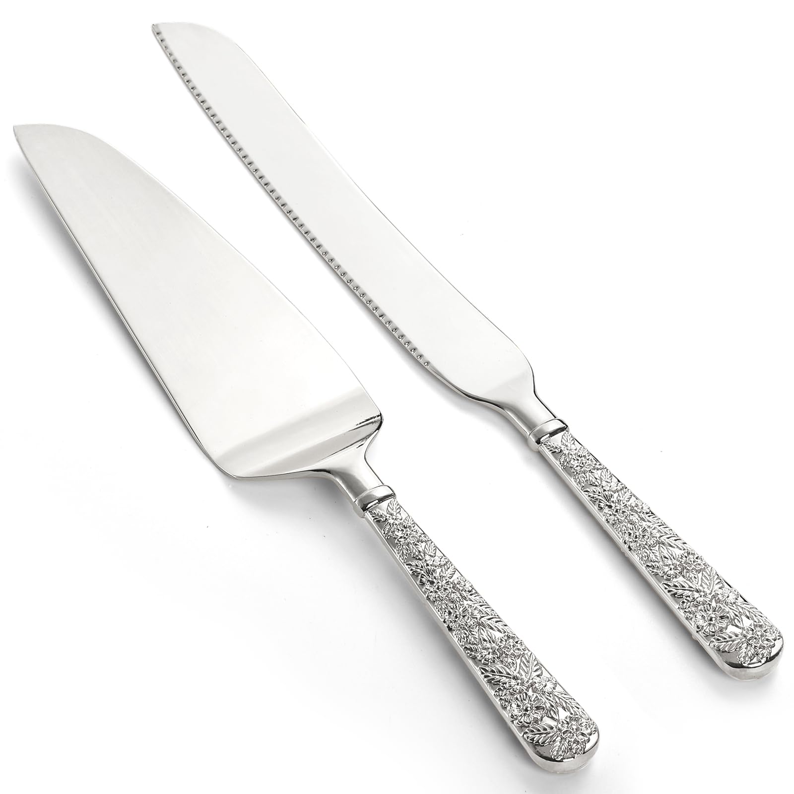 Aoibox 2 Piece Vintage Engraved Silver Cake Knife and Server Set for Weddings Birthdays and Anniversaries #LABYVEKW