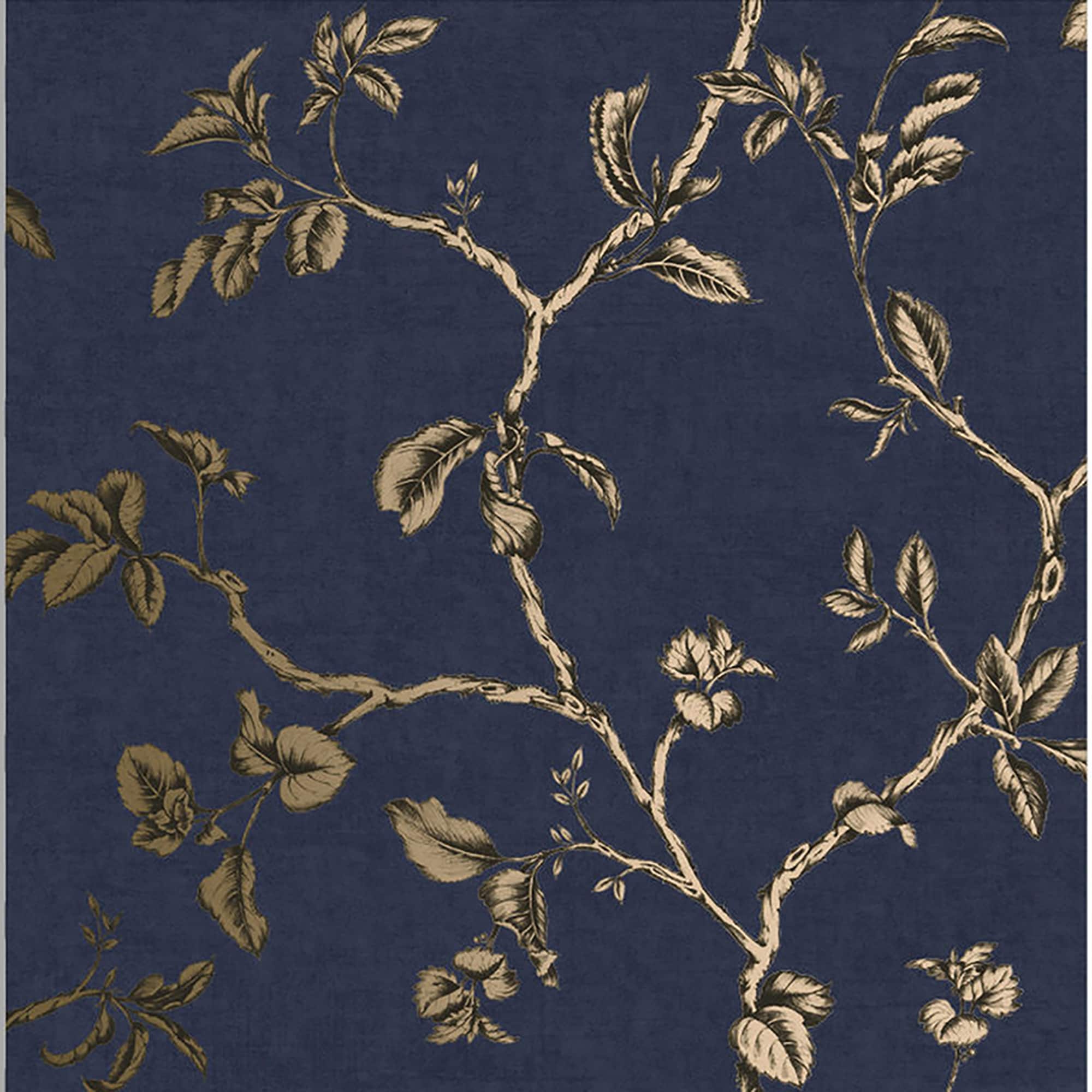 Graham & Brown 105673 56-Sq. Feet Navy Blue and Gold Non-woven Floral Unpasted Wallpaper