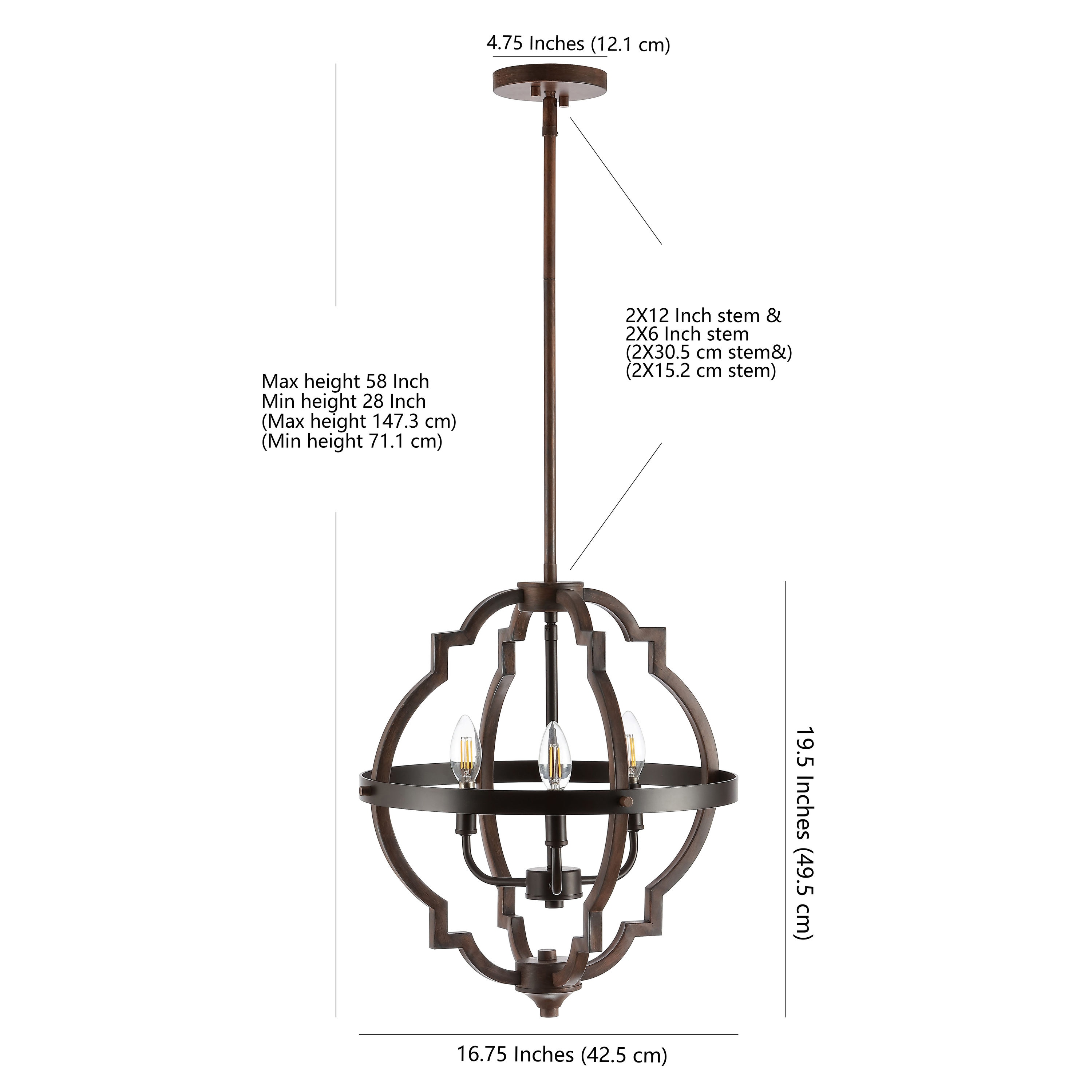 Rustic French Country 58" Adjustable LED Pendant in Oil-Rubbed Bronze