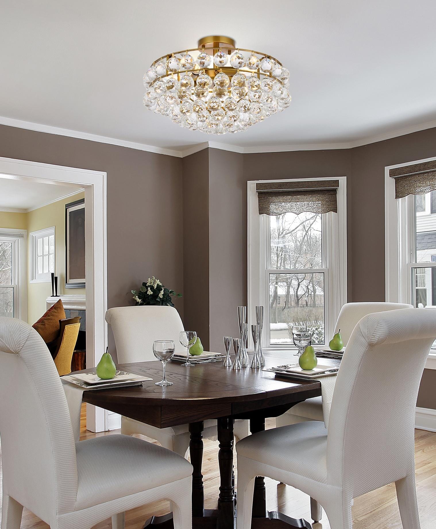 Savannah 18'' Brass and Crystal 5-Light Flush Mount