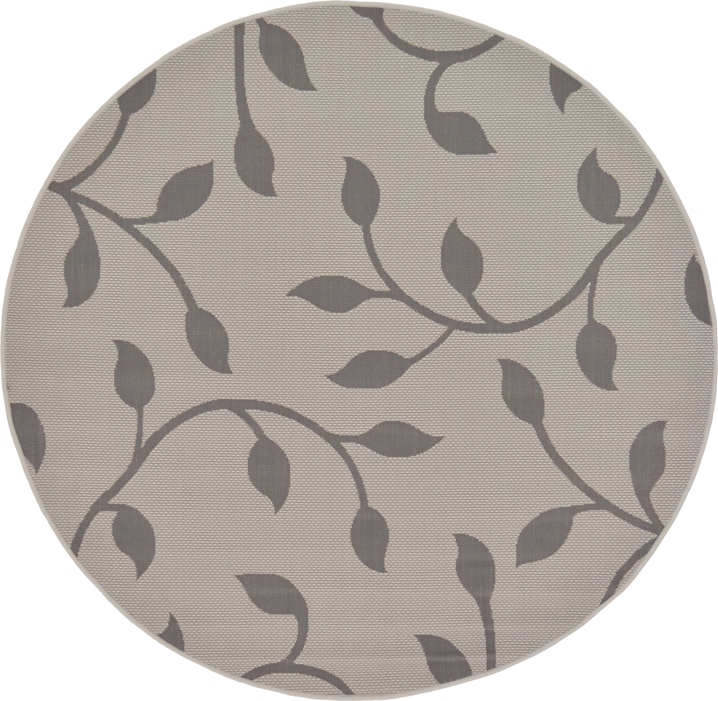 Unique Loom 3127134 Botanical Outdoor 7 x 7 (ft) Loomed Polypropylene Gray/Dark Gray Round Indoor/Outdoor Floral/Botanical Bohemian/Eclectic Area rug