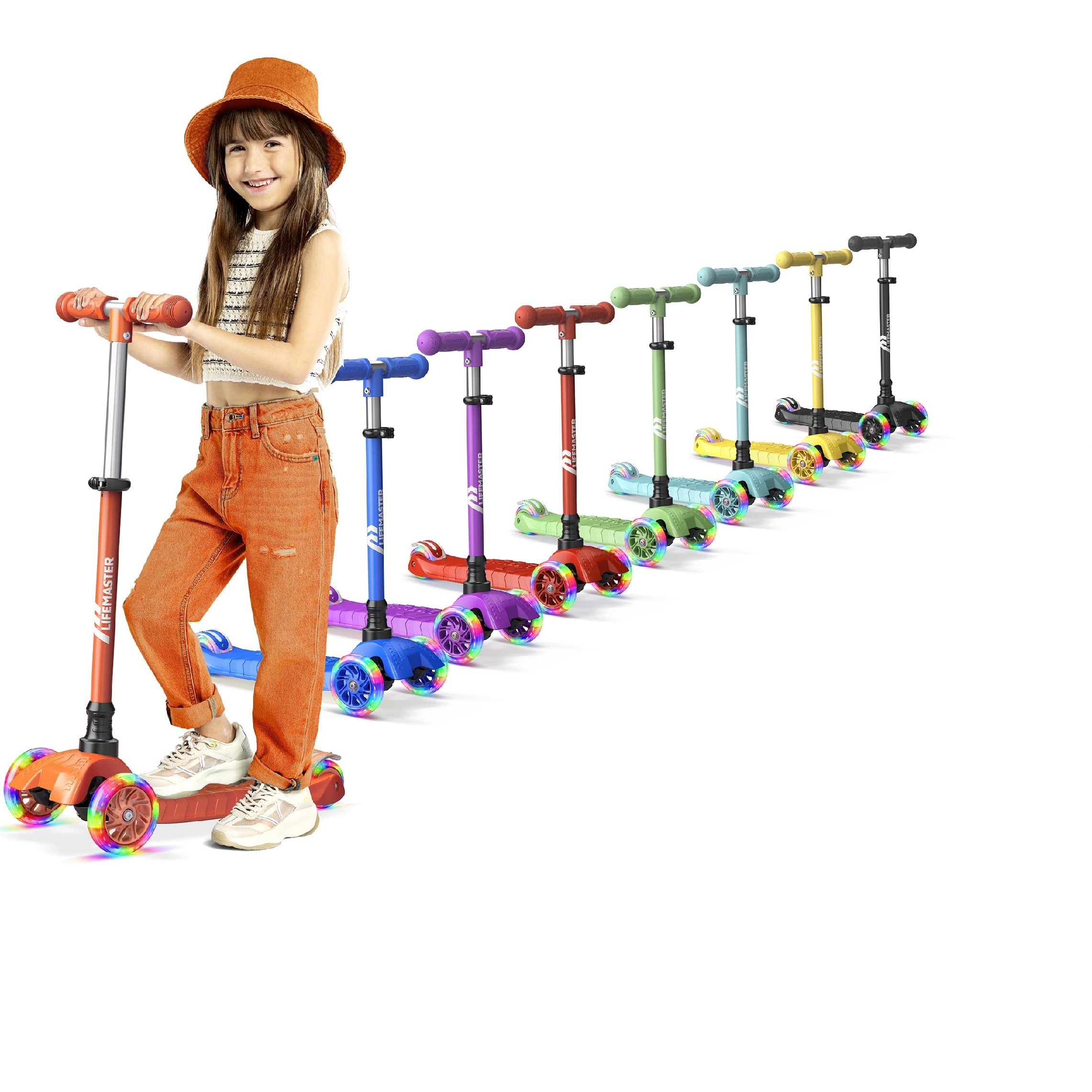 Life Master Lifemaster Mini 3 Wheel Kids Scooter with LED Wheels Adjustable Handlebar Wide Anti Slip Deck Child Safe Ages 2 and Up