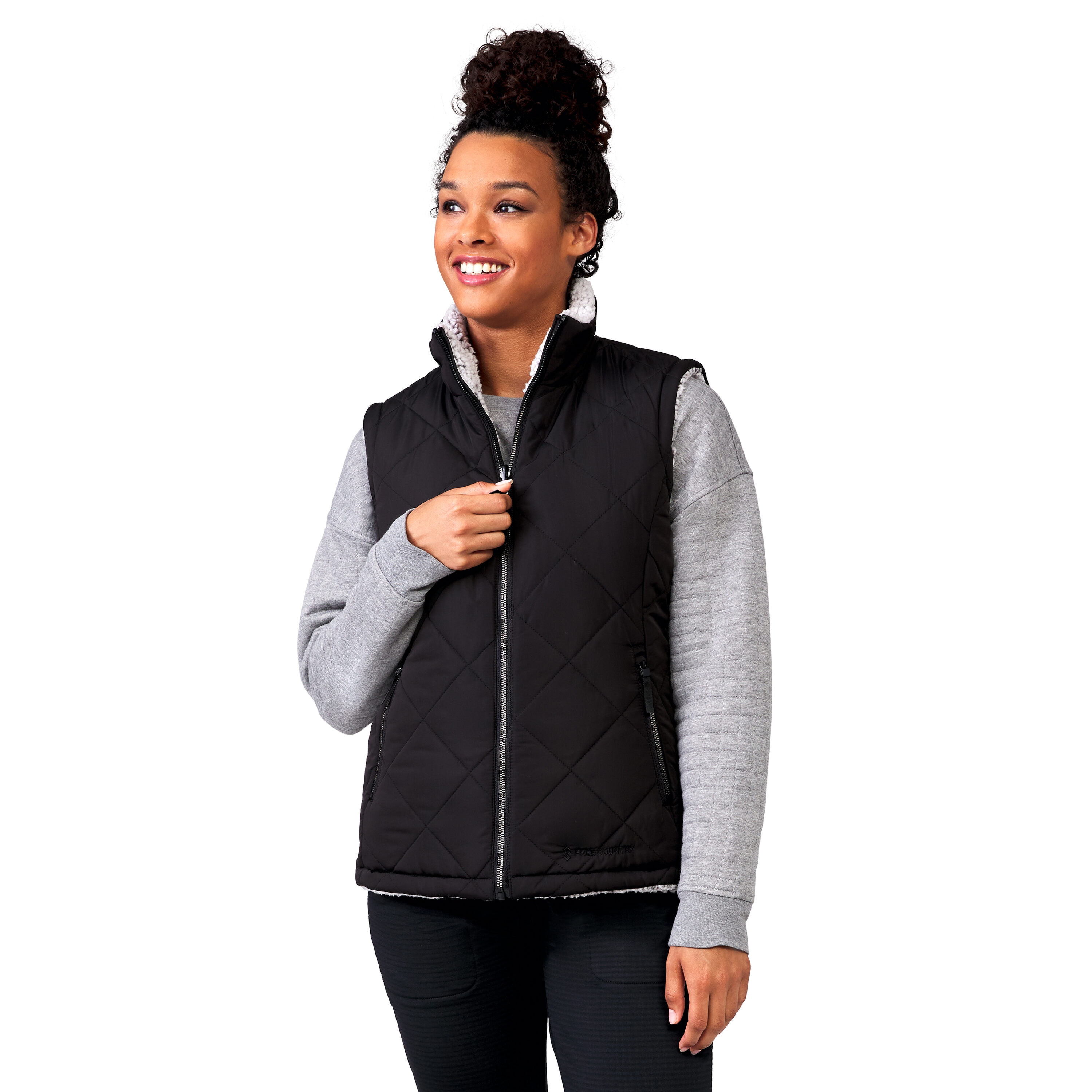 Free Country 513LOF4610RBLACK L Women's Black Polyester Reversible Vest L