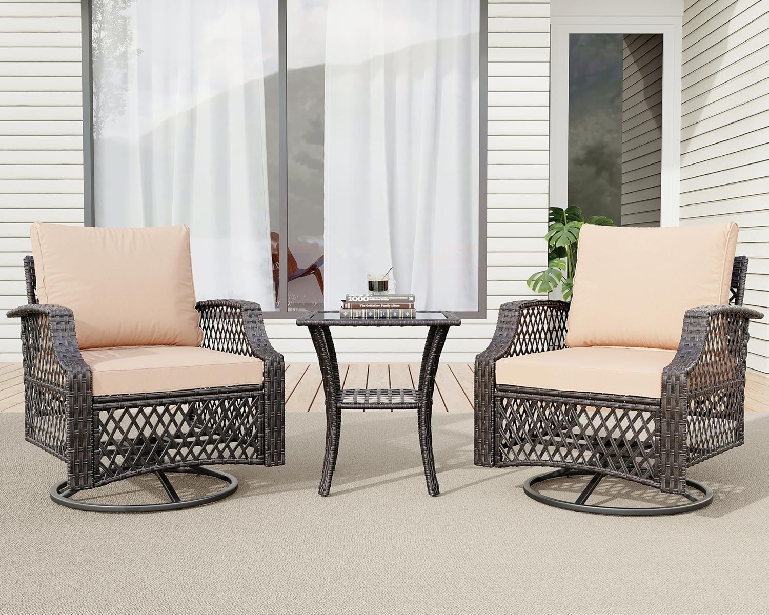 AOXUN PA-120BR08 Patio Conversation Sets 8 -Piece Wicker Patio Sofa Conversation Set with Brown Cushions