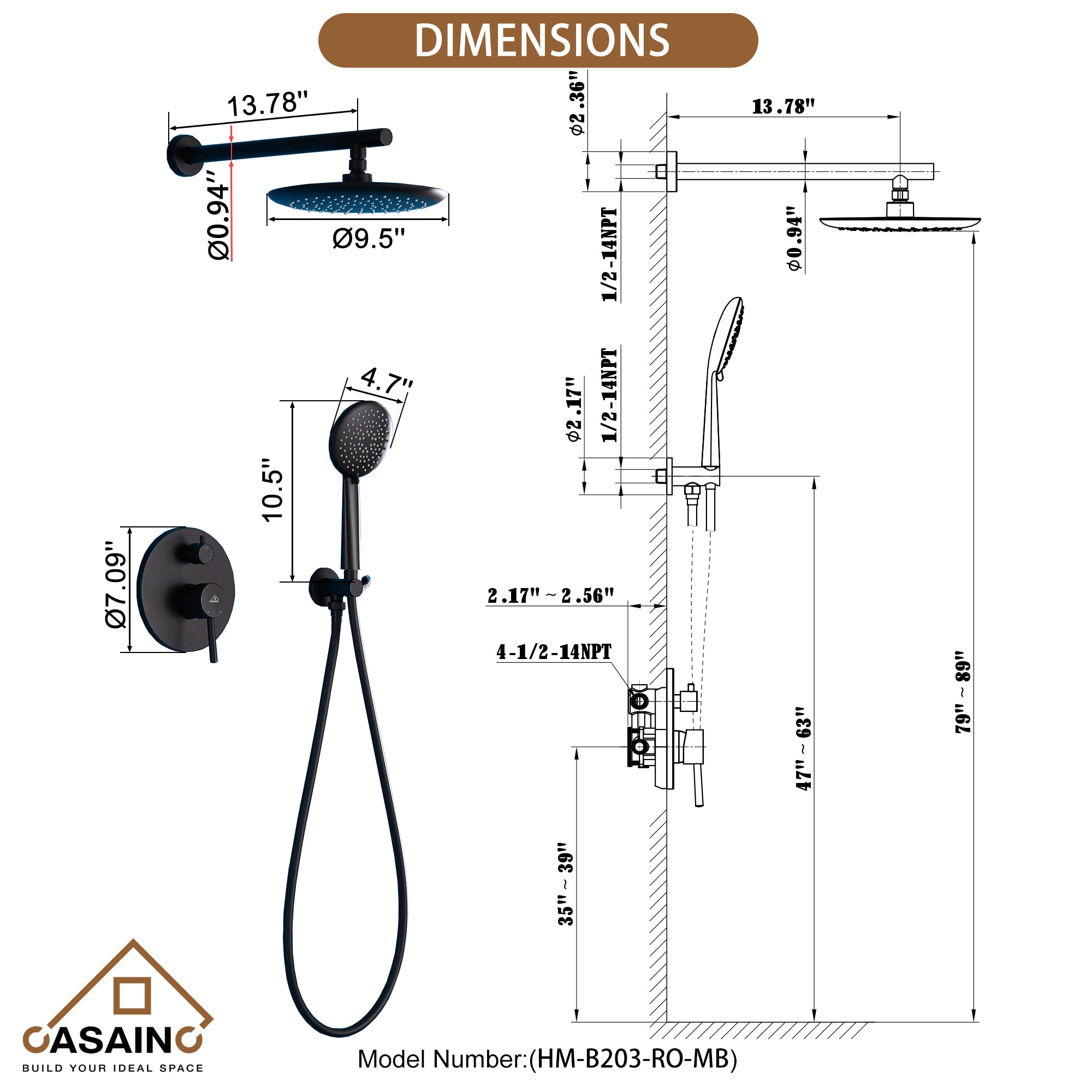 CASAINC HM-B203-RO-MB Tub-Shower-Faucets - View #5