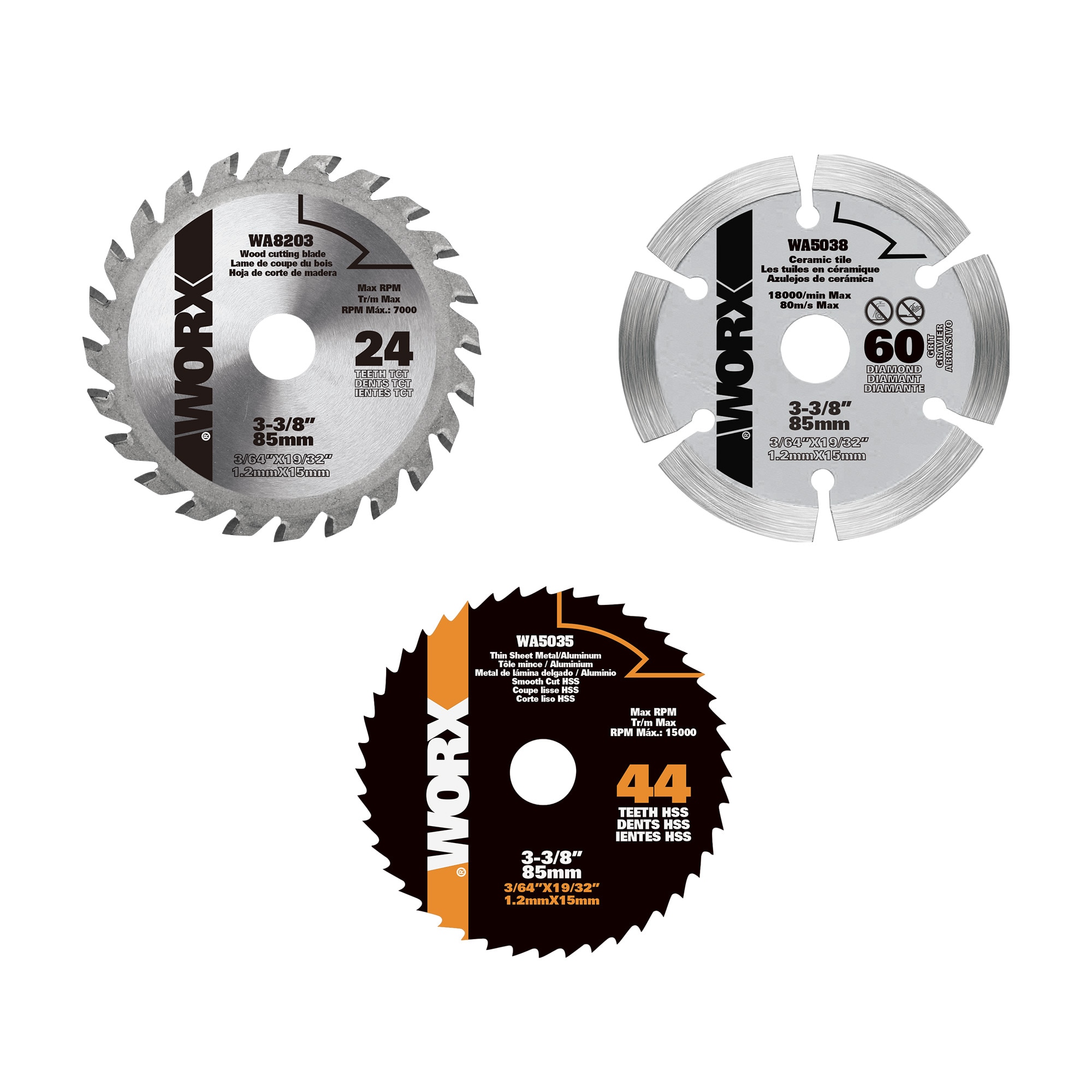 WORX 3 3 8 in Set Tooth Fine Finish Diamond Assorted Saw Blade Set