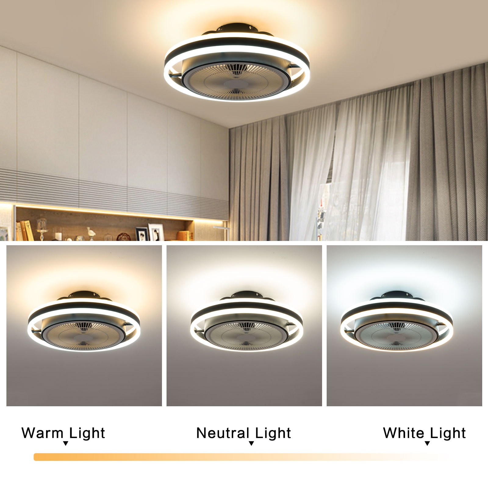 Oukaning LED 20-in Round Black Timing Invisible Color-changing Indoor ...