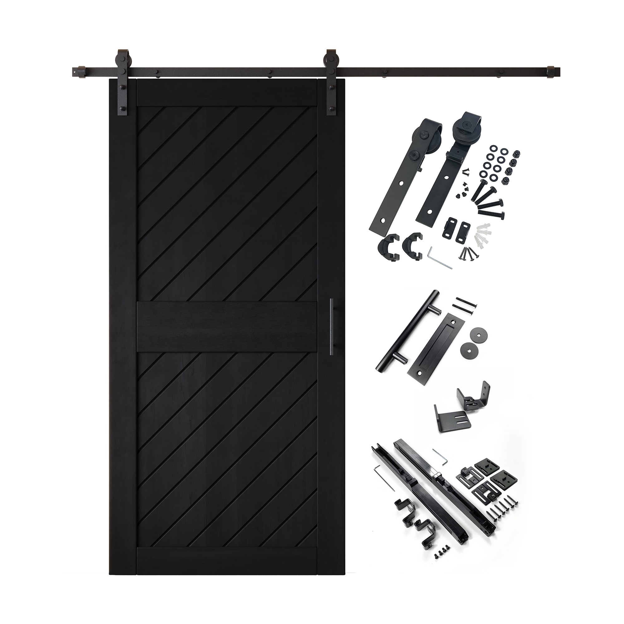 HOMACER YT1H066C-XT1-3284-BK 32-in x 84-in Black Prefinished Non-standard Pine Wood Solid core Single Barn Door (Hardware Included)