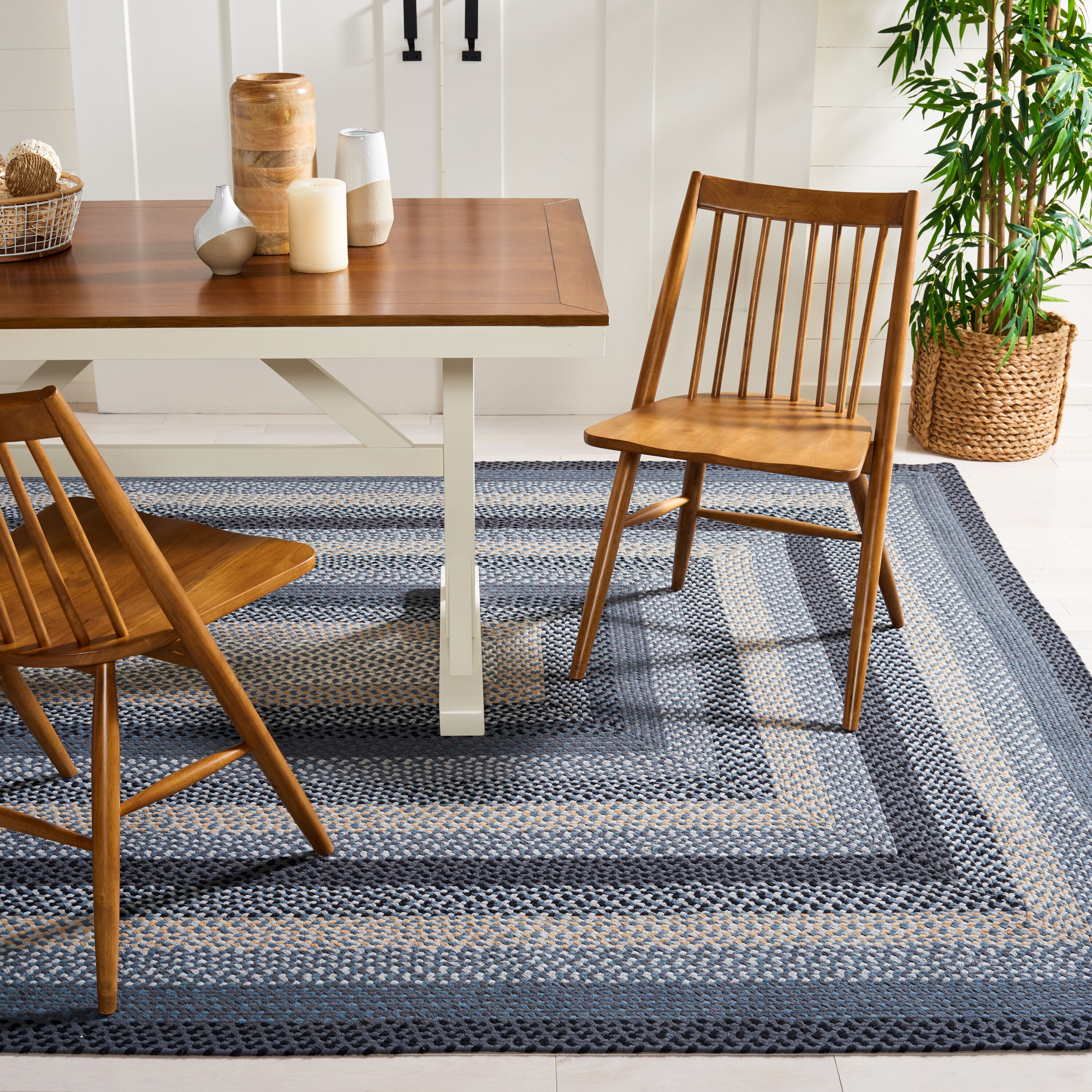  Braided 651 Dark Gray/Blue Country Floral 6ft x 9ft Medium Rectangle Rug