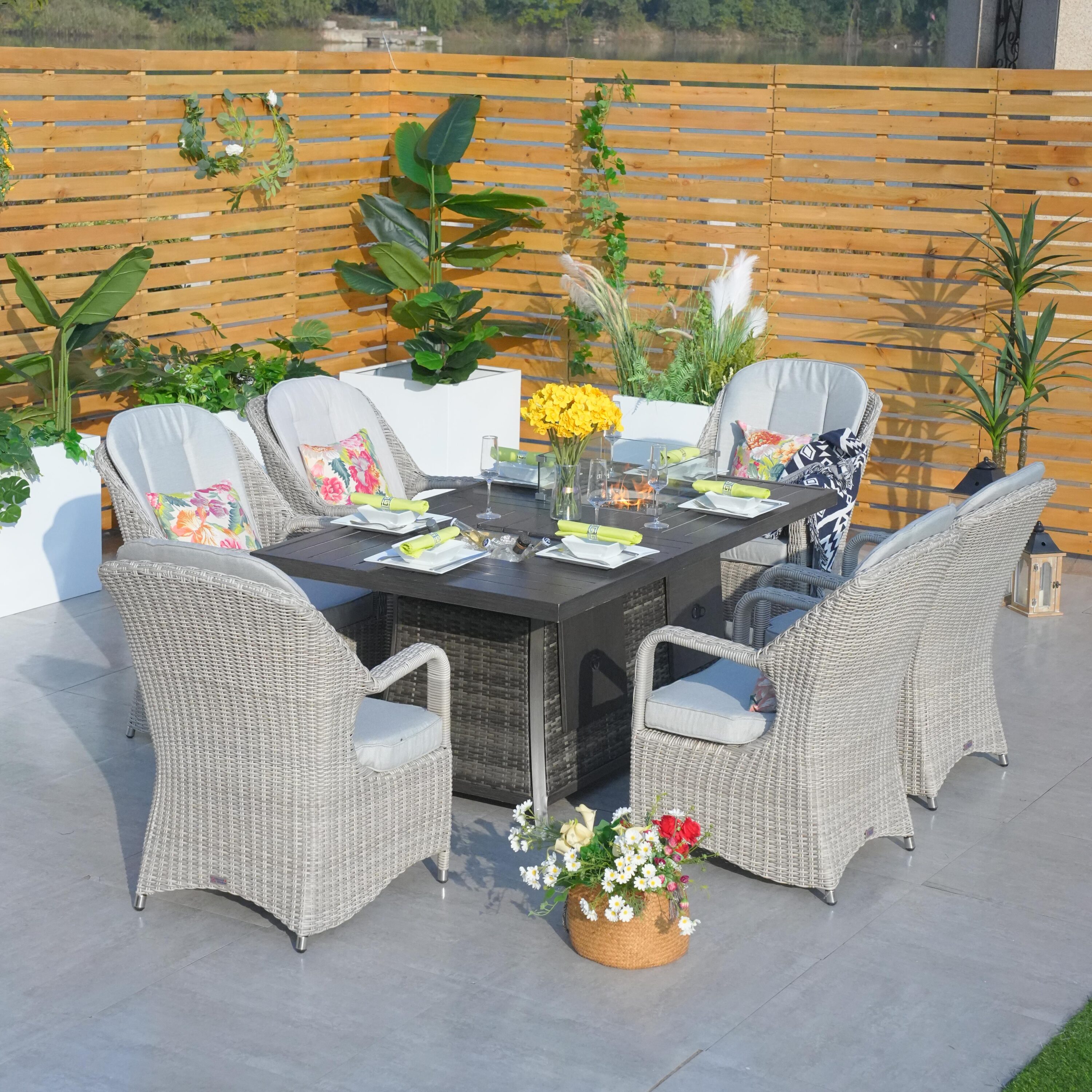 Direct Wicker DWG-06FI009HL-GR 7-Piece Patio Conversation Set with Gray Cushions