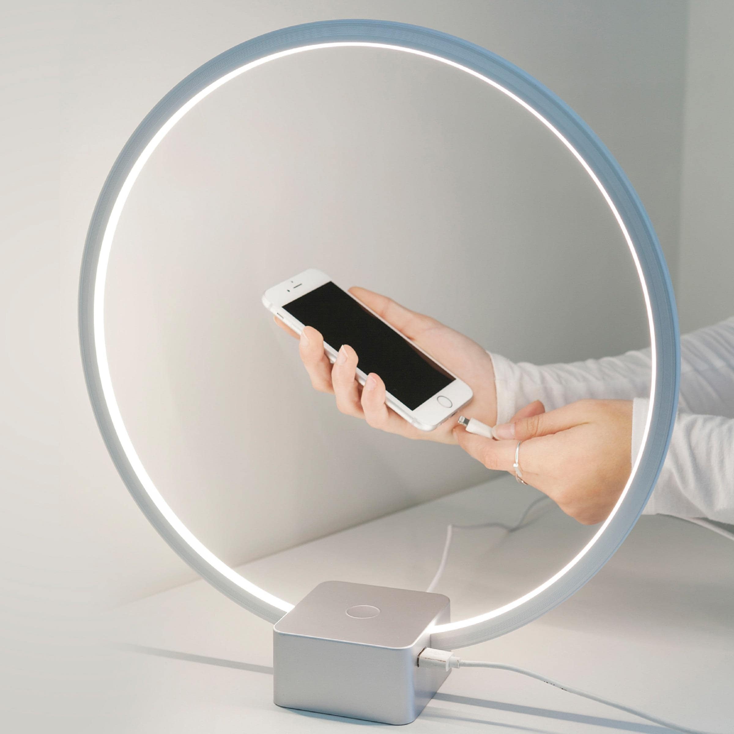 Platinum Silver Modern LED Desk Lamp with USB Port