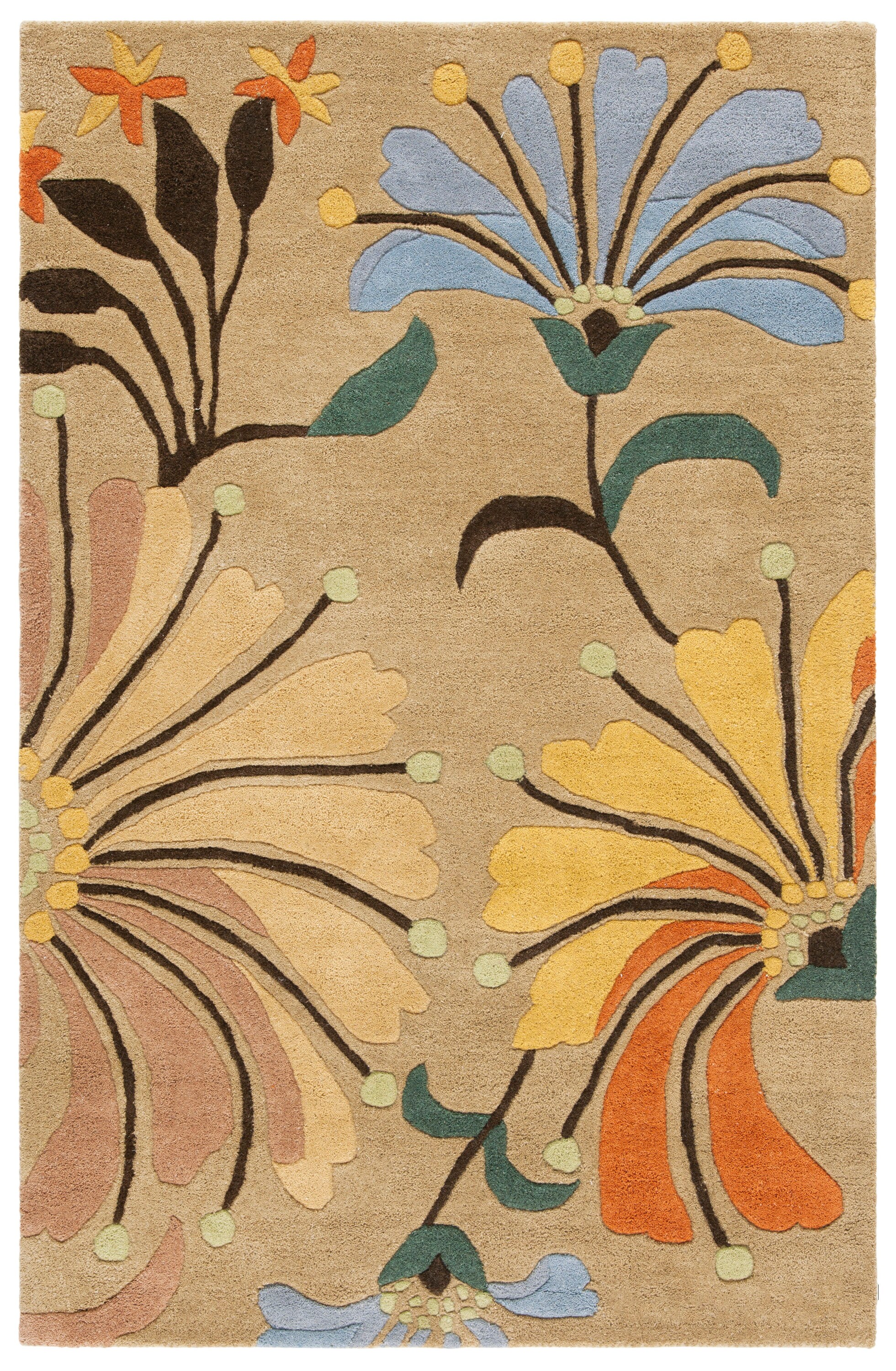 Golden Olive Floral Handmade Wool Area Rug