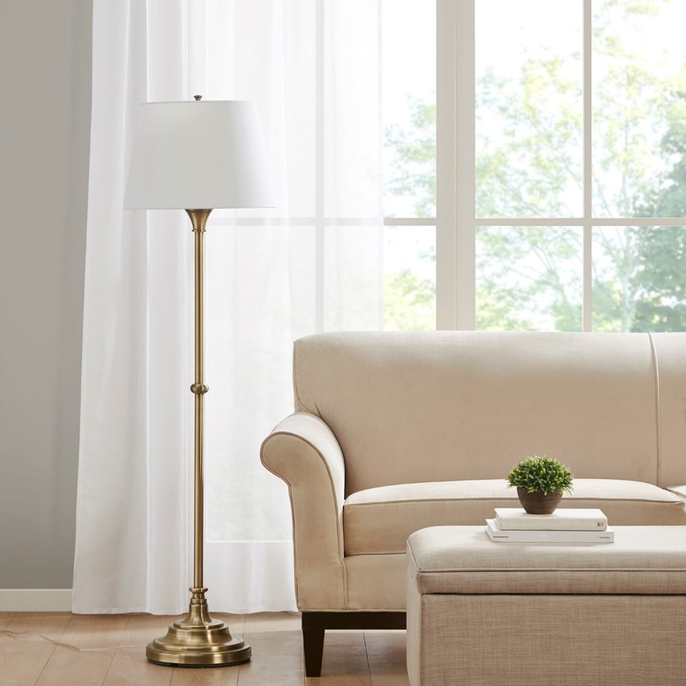 Ropilly 59 inch antique brass floor lamp traditional iron floor lamp off white shade #B035122346