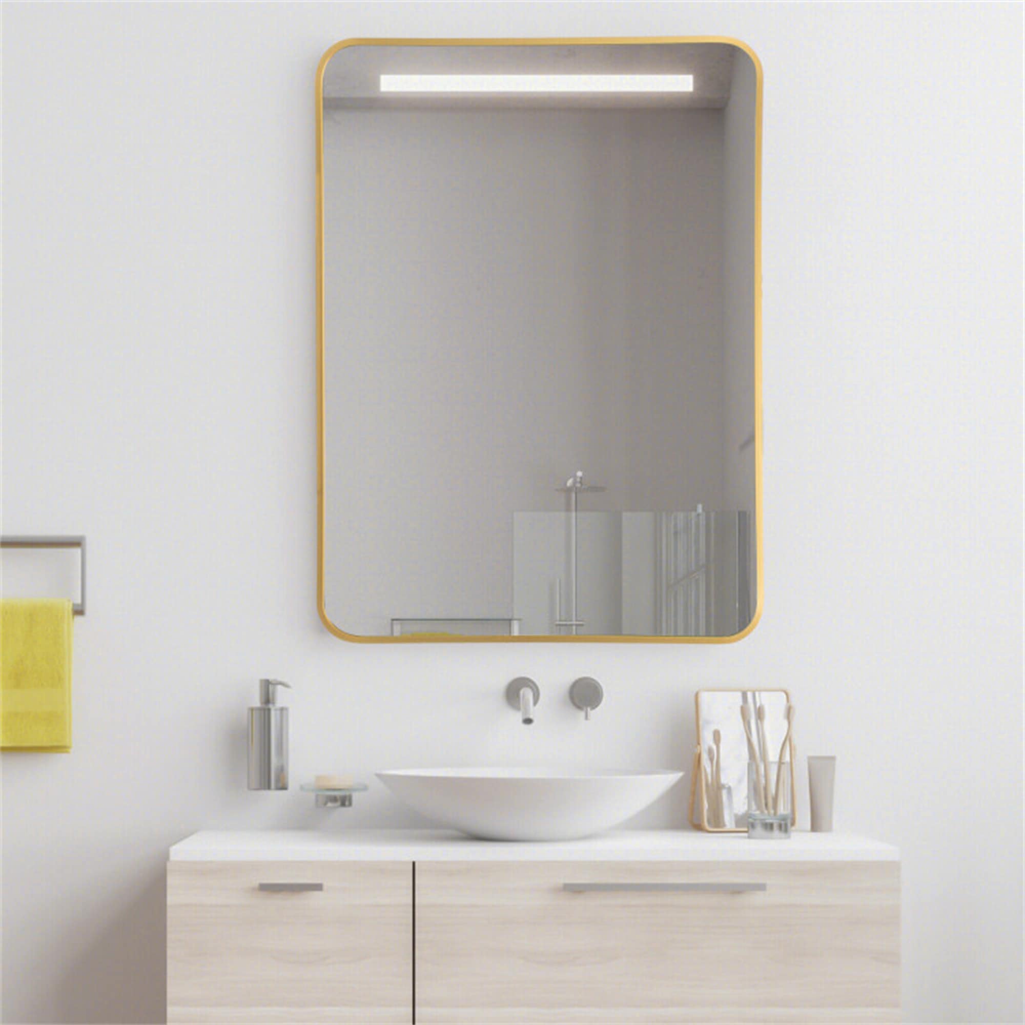 BABOOM BOM-10611GD-CO Metal Framed Bathroom Mirror 30-Inches x 22-Inches Framed Rectangle Bathroom Vanity Mirror ( Gold )