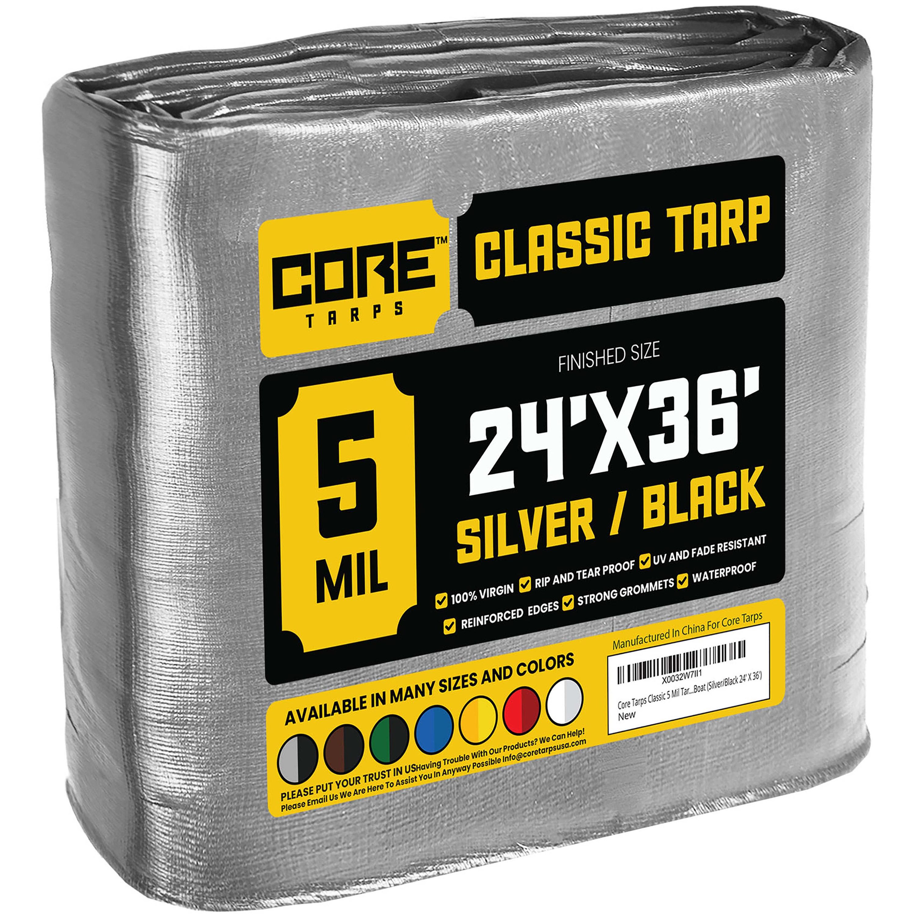 Core Tarps CT-501-24X36 24-ft x 35-ft Silver Waterproof Commercial Polyethylene 5-Mils Tarp
