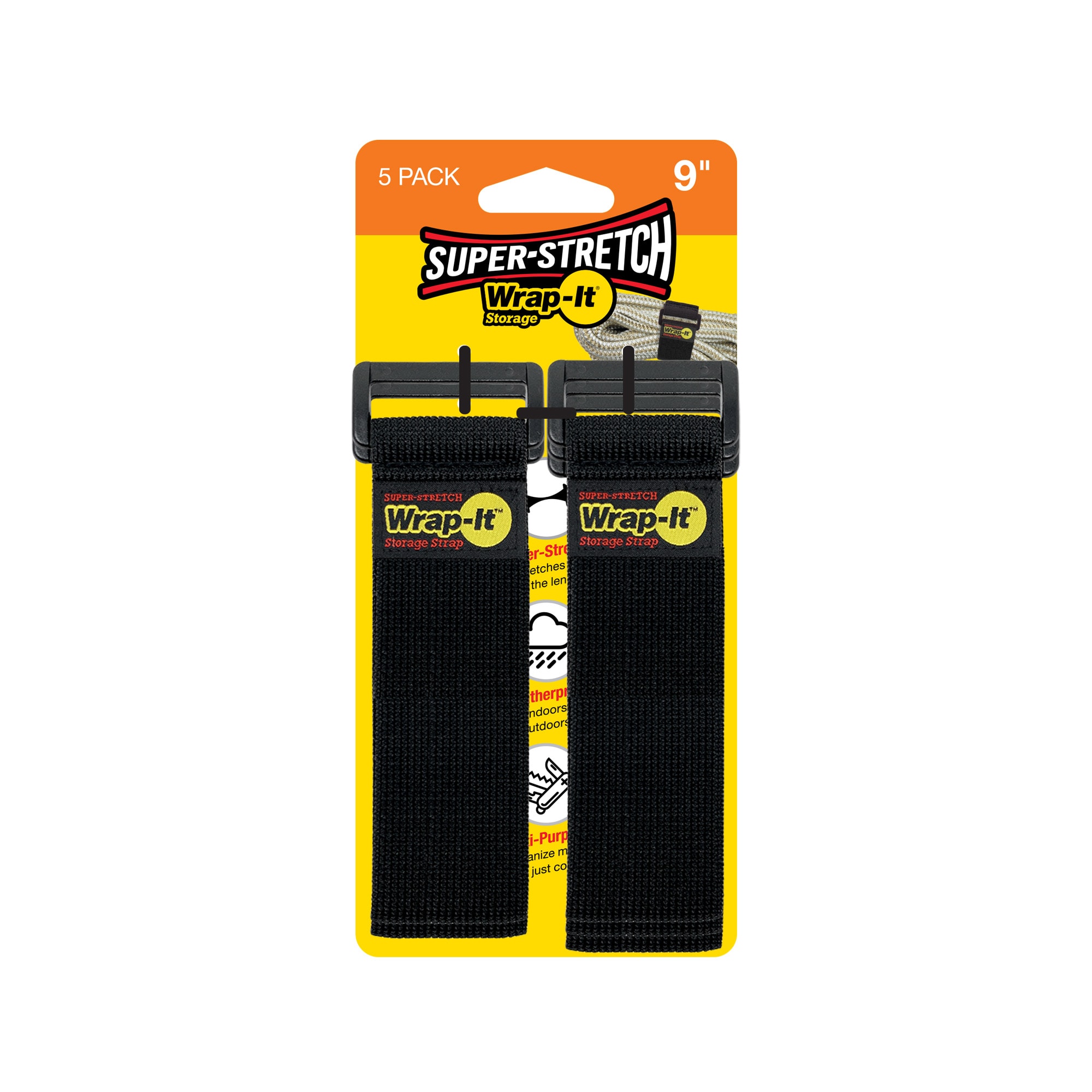 Wrap-It Super-Stretch 9-in Black Hook and Loop Fastener (5-Pack