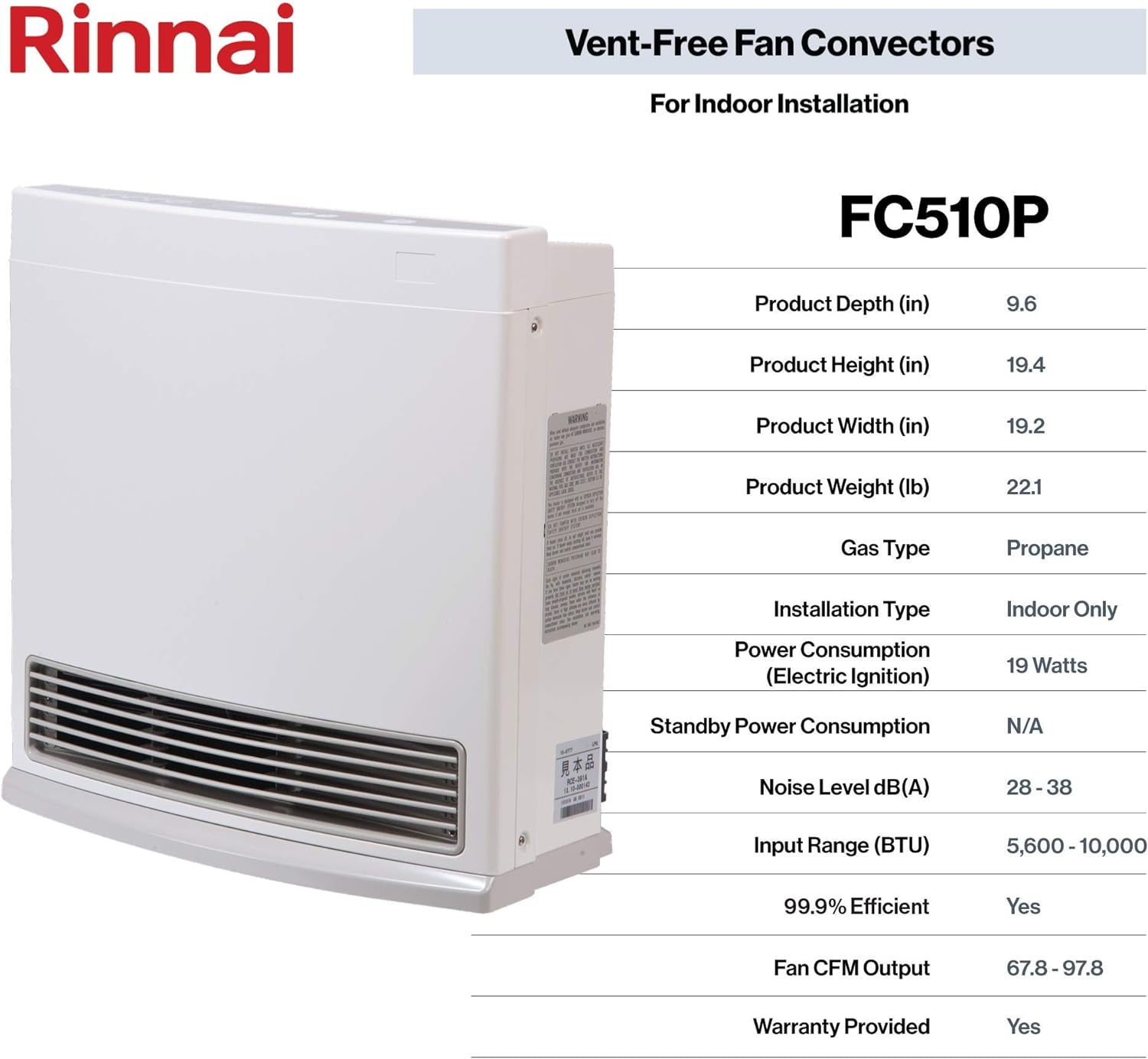 Rinnai 10000-BTU Floor-Mount Indoor Liquid Propane Vent-Free Convection Heater FC510P Sansujyuku sansujyuku.com