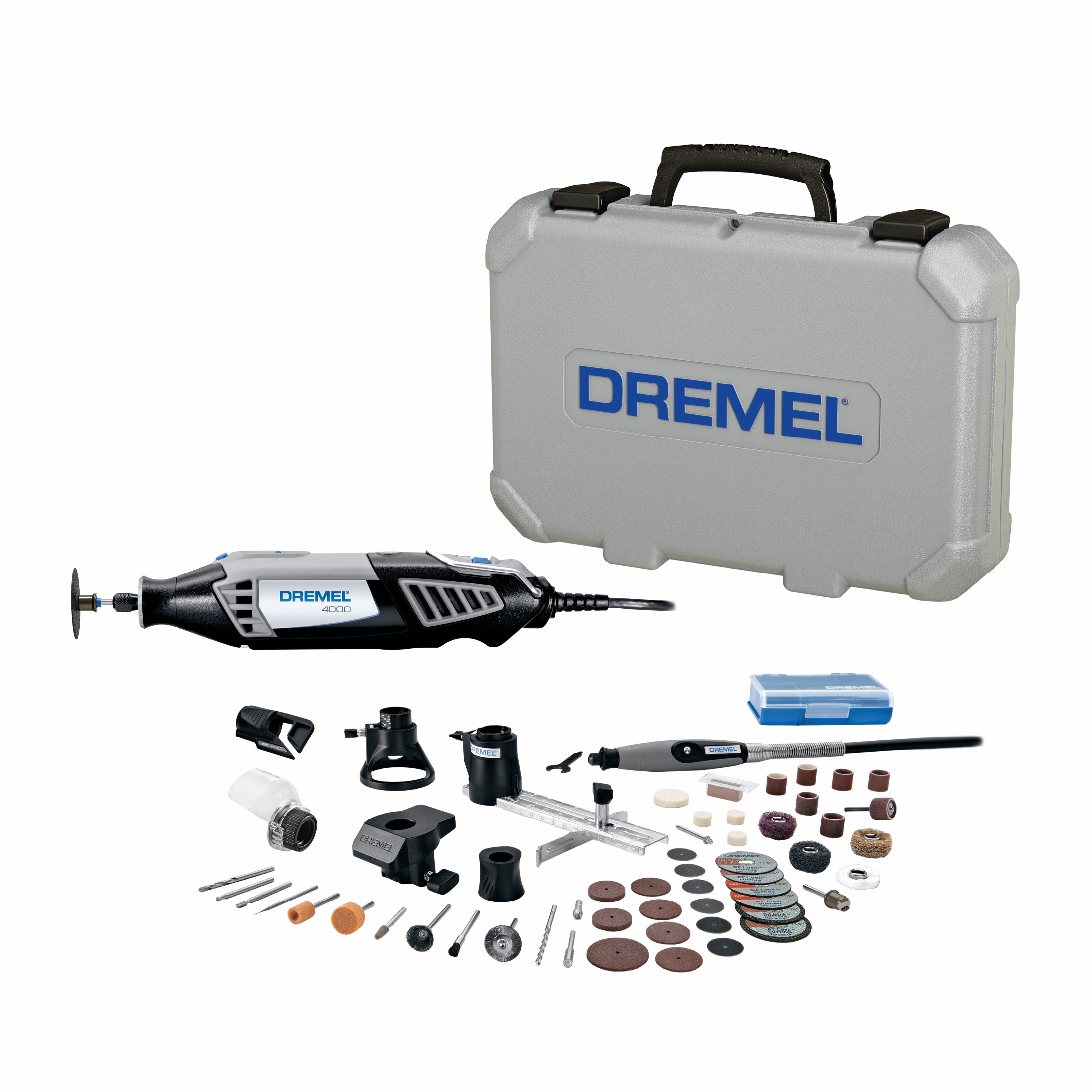 4300 Series 1.8 Amp Variable Speed Corded Rotary Tool Kit w/ Mounted Light,  40 Accessories, 5 Attachments, Carrying Case