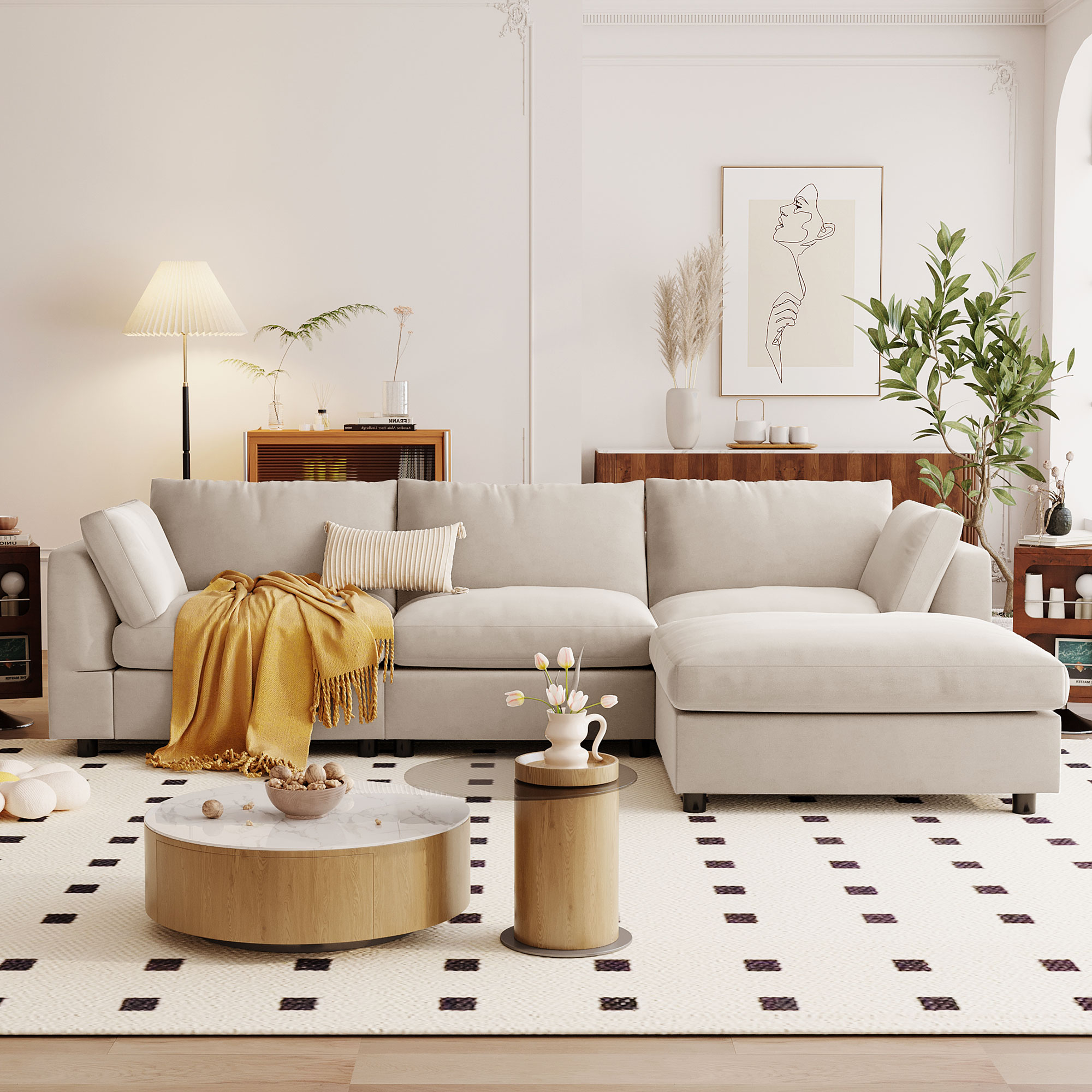 Mondawe M0-N7S374A 113-in Modern Beige Sofa
