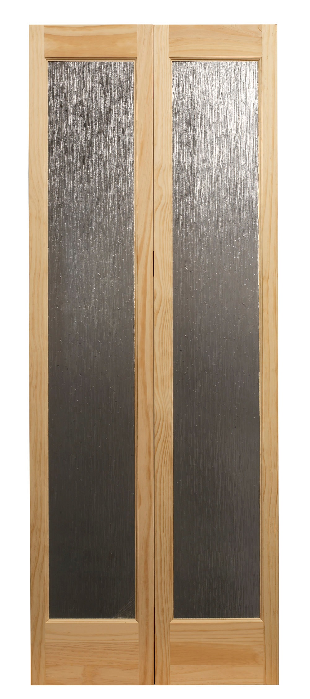 Pinecroft Rain 24 In X 80 In Pine Wood 2 Panel Square Patterned Glass Smooth Solid Core