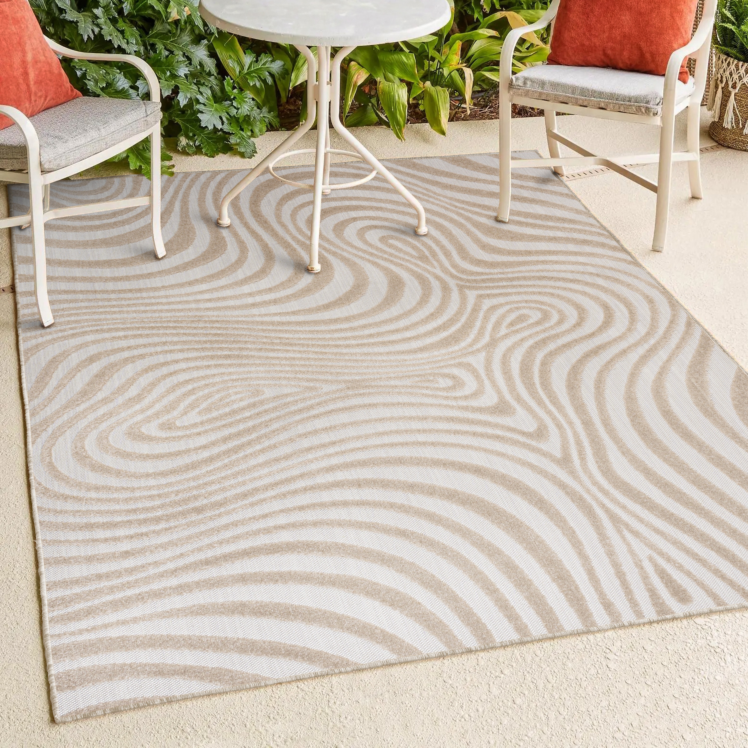 Beige and Cream High-Low Striped 3x5 Synthetic Area Rug