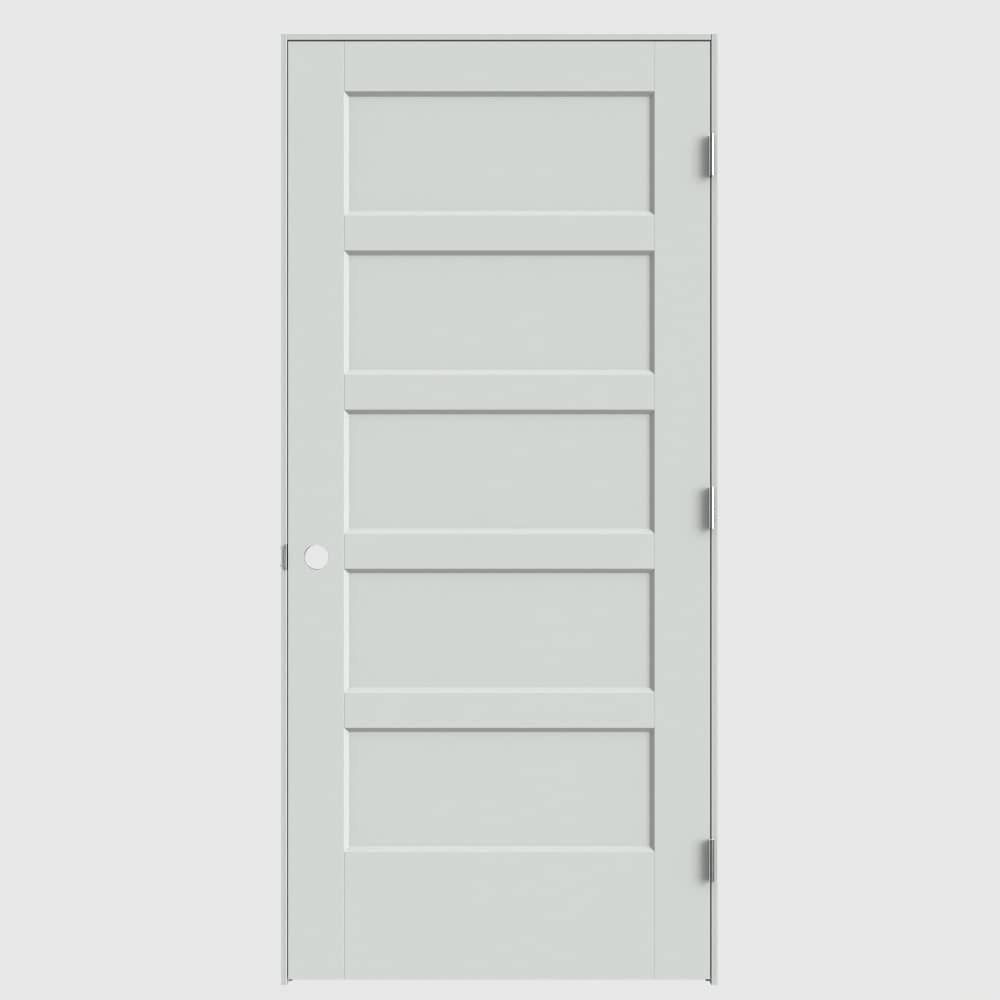 Masonite 640636 36-in x 80-in Primed Solid core 5-panel square Left hand Smooth Primed Molded composite Single Prehung Interior Door