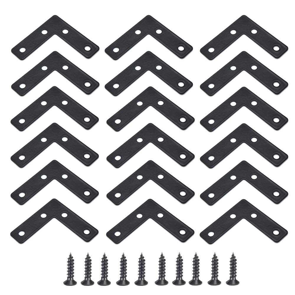 Aoibox  20 Pcs Black Metal L Shape Corner Braces 90 Degree Angle Brackets with Screws 2 in x 2 in Heavy Duty