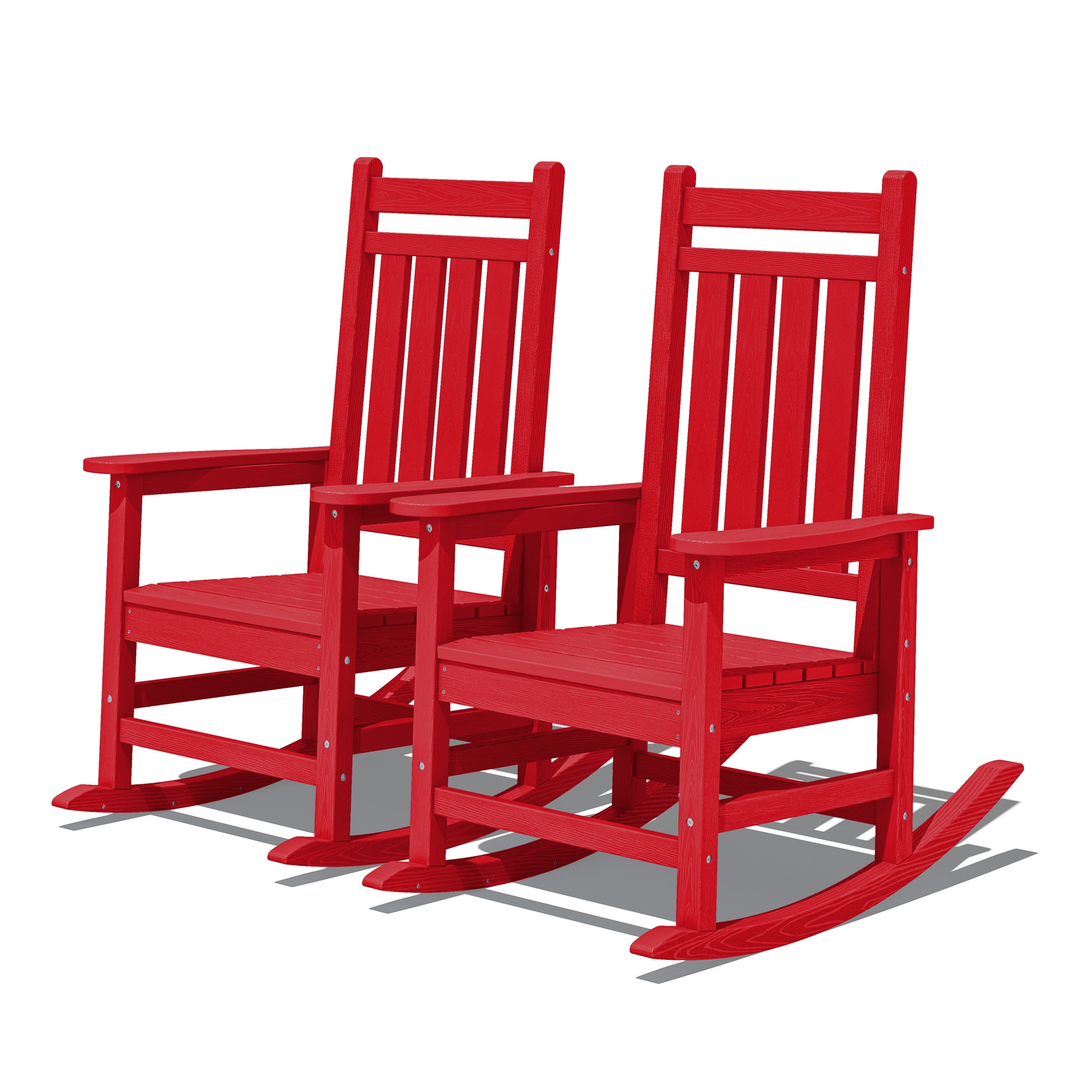 JEAREY TRGY02-LR HDPE High-back Patio Rocking Chair Set of 2 Set of 2 Light Red HDPE Frame Rocking Chair with Slat Seat