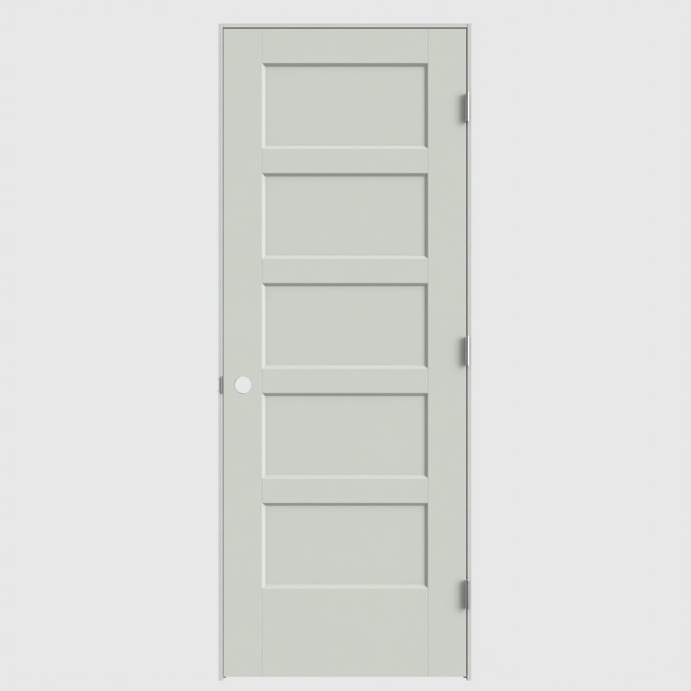Masonite 640503 24-in x 80-in Snow Storm Solid core 5-panel square Left hand Smooth Primed Molded composite Flat Jamb Single Prehung Interior Door