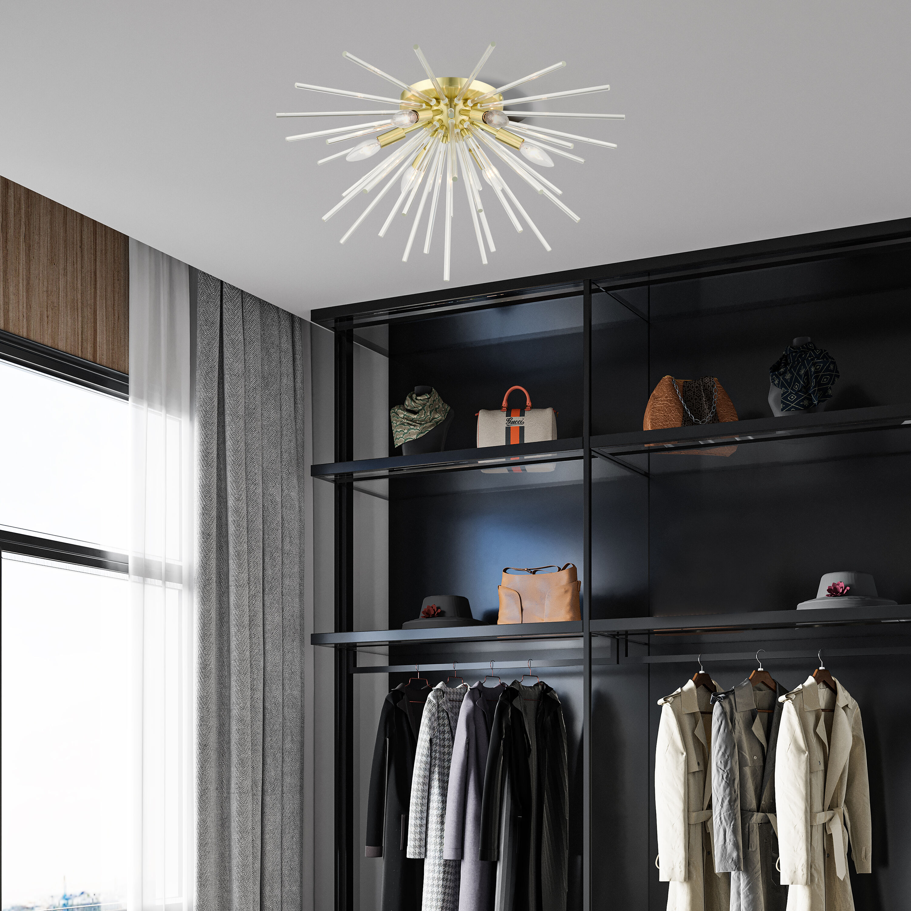Elegant Satin Brass 6-Light Globe Chandelier with Crystal Rods