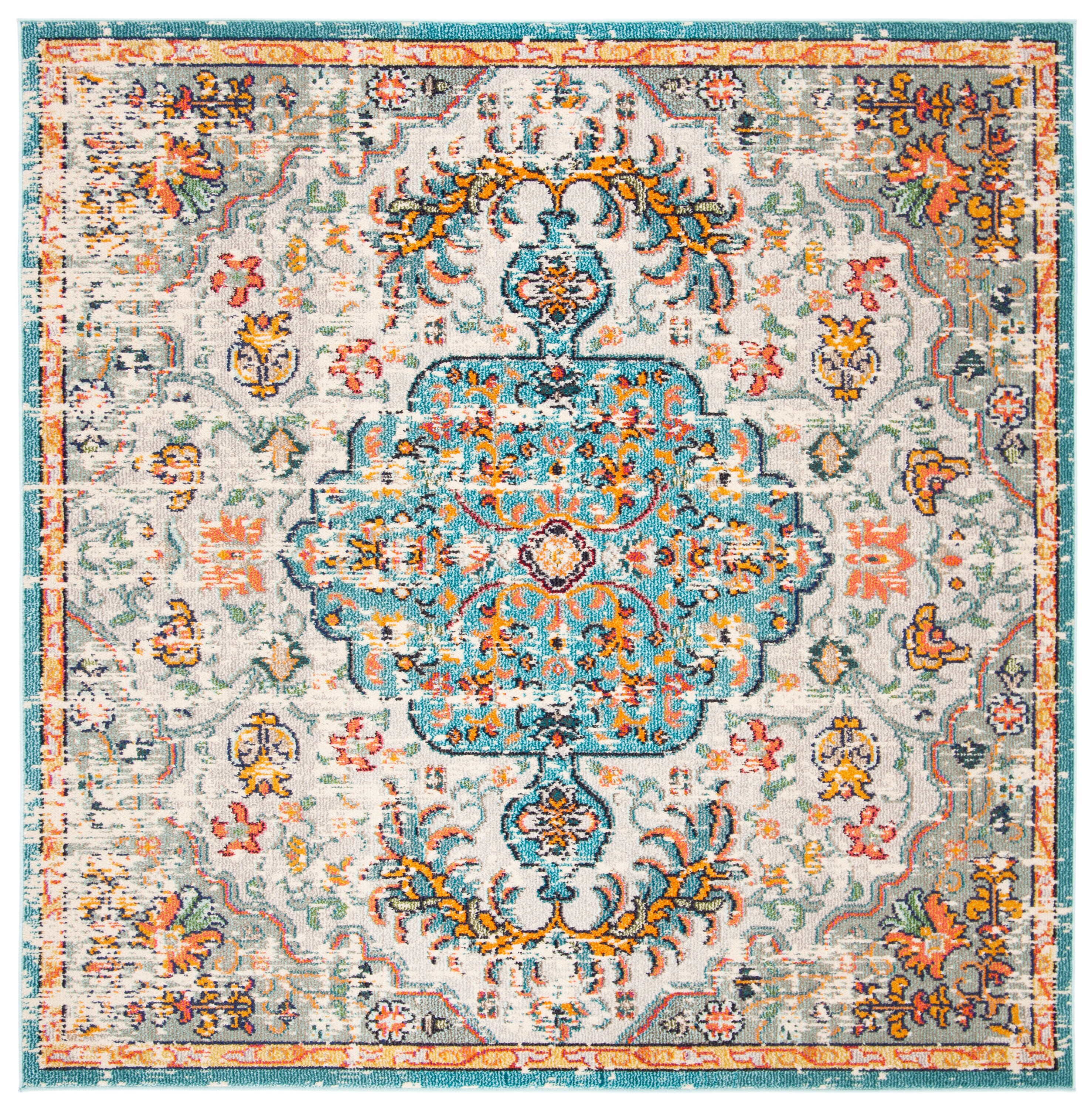 Safavieh MAD447F-8SQ Madison 8 x 8 (ft) Loomed Polypropylene Gray/Light Blue Square Indoor Distressed/Overdyed Vintage Area rug