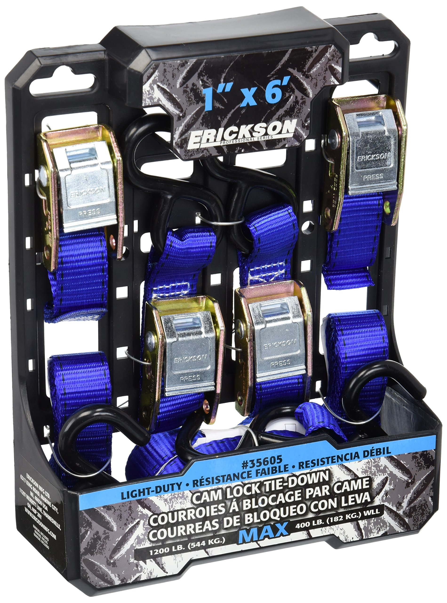 Erickson 35605 Light Duty Cam Lock Tie-Down Strap 4 Pack (1 x 6' 1200 lb Load Capacity) #35605-1FB2