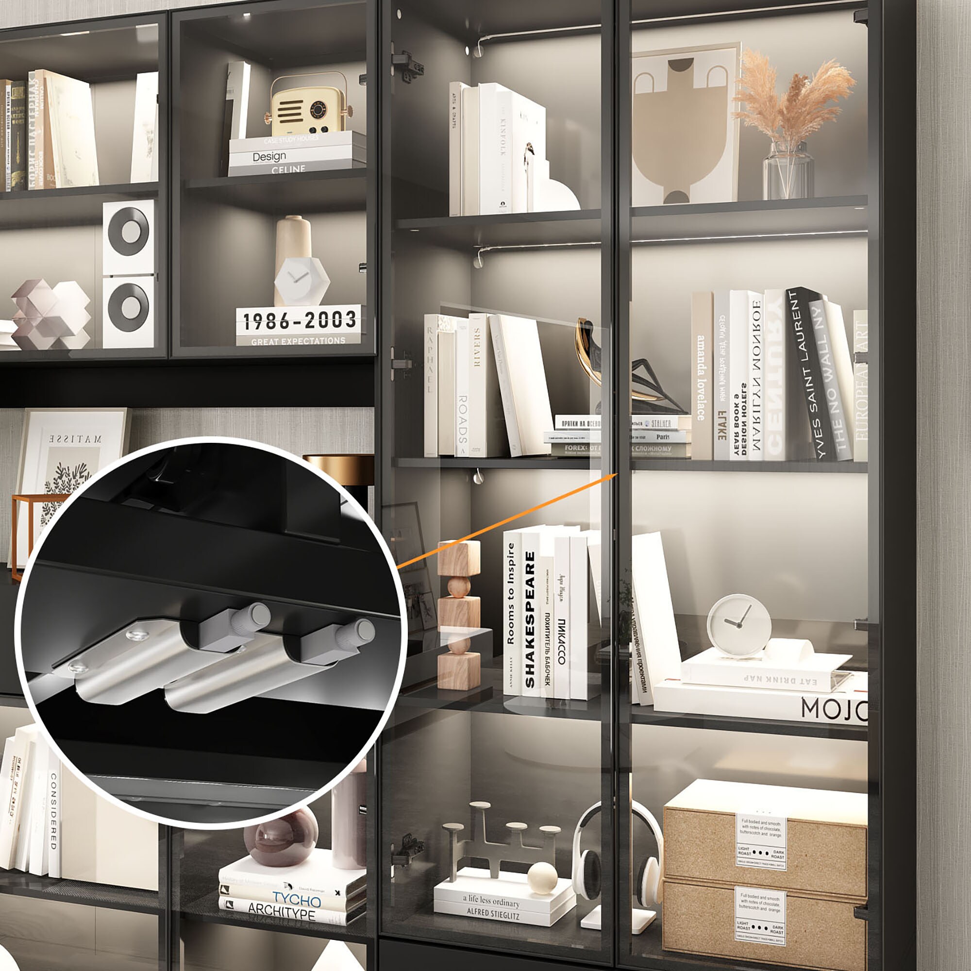 FUFU&GAGA Black Mdf 5-Shelf Oversized Set Bookcase with FUFU&GAGA Black Mdf 5-Shelf Oversized Set Bookcase with